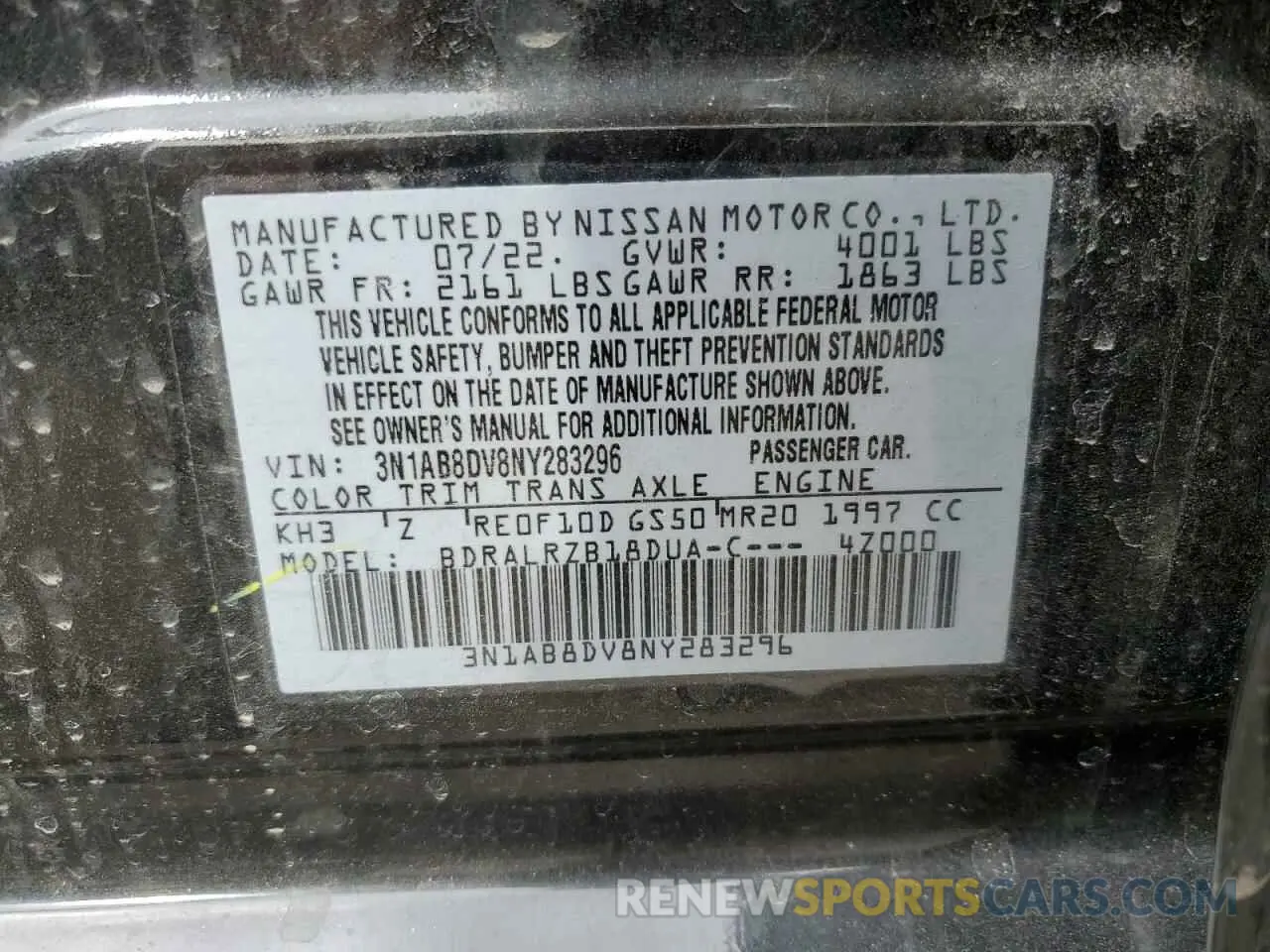 15 Photograph of a damaged car 3N1AB8DV8NY283296 NISSAN SENTRA 2022