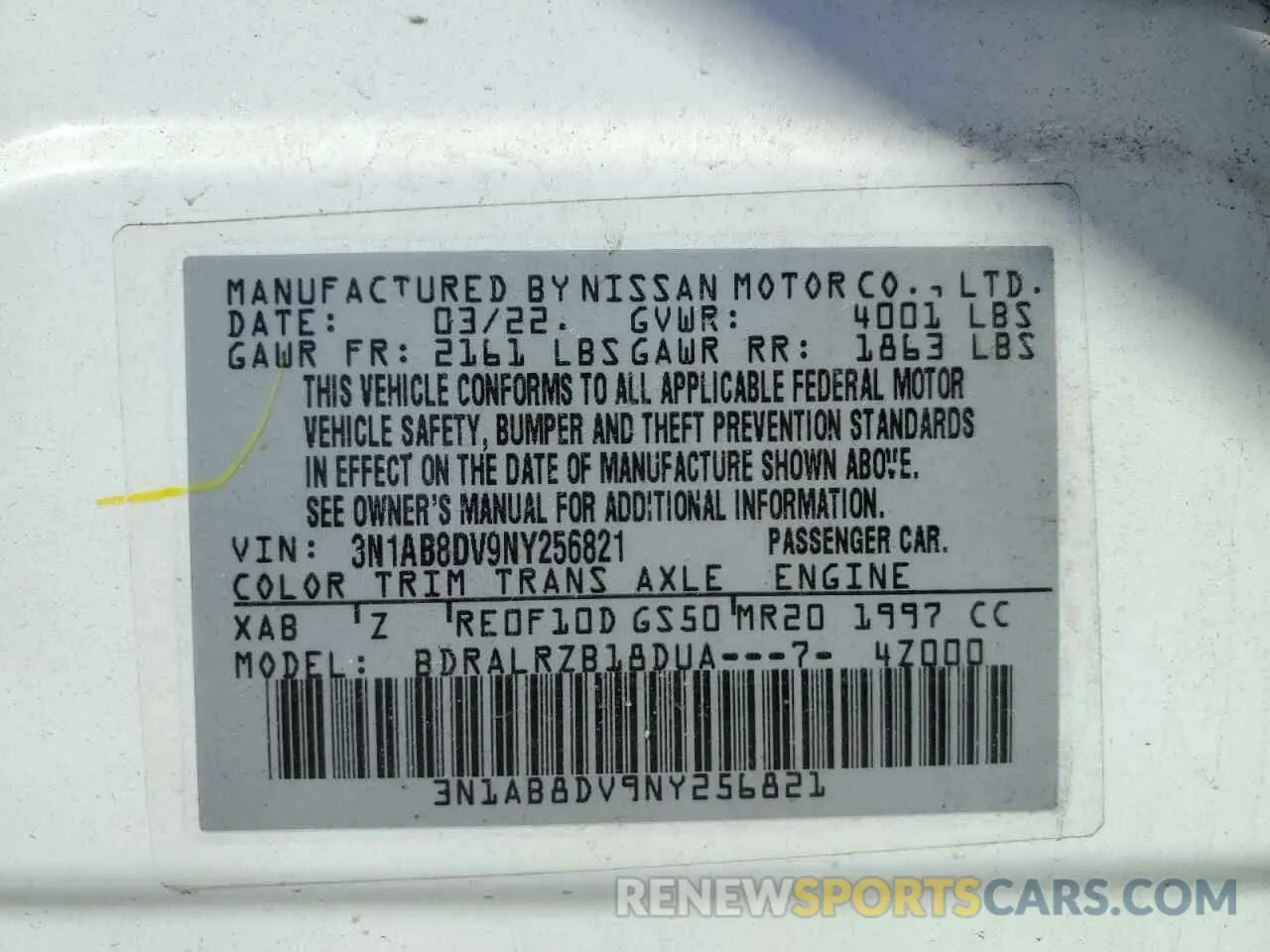 14 Photograph of a damaged car 3N1AB8DV9NY256821 NISSAN SENTRA 2022