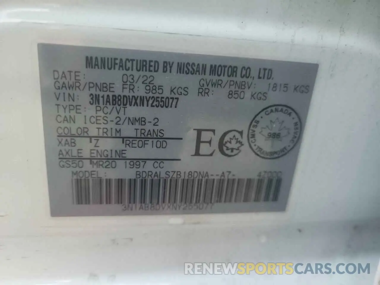 12 Photograph of a damaged car 3N1AB8DVXNY255077 NISSAN SENTRA 2022