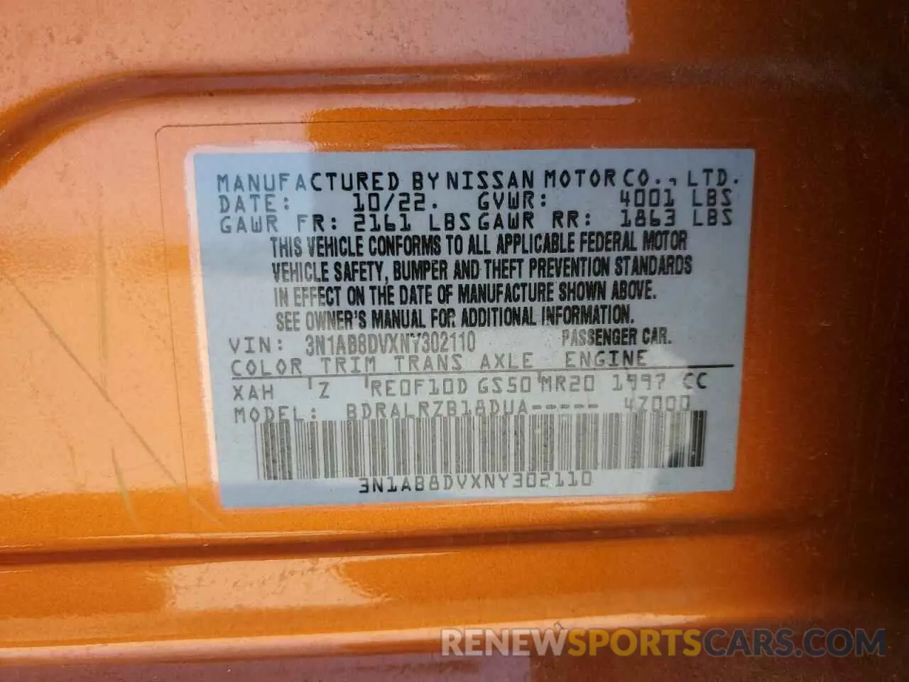 12 Photograph of a damaged car 3N1AB8DVXNY302110 NISSAN SENTRA 2022