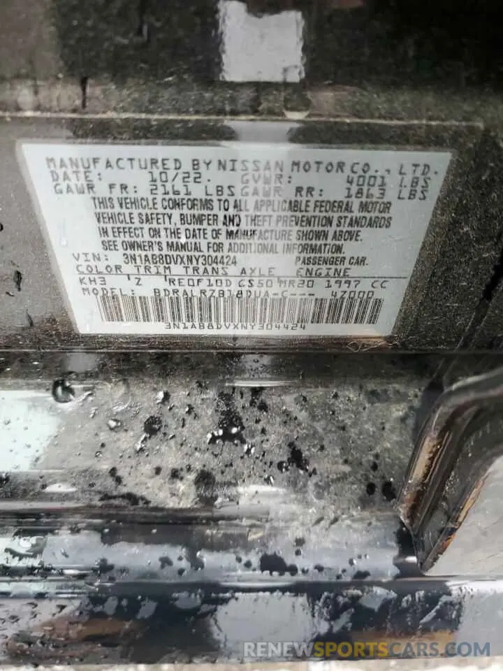 12 Photograph of a damaged car 3N1AB8DVXNY304424 NISSAN SENTRA 2022