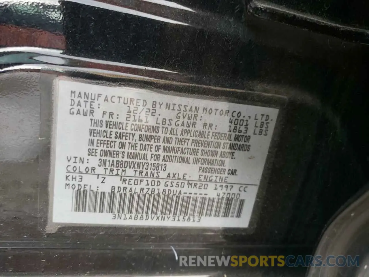 15 Photograph of a damaged car 3N1AB8DVXNY315813 NISSAN SENTRA 2022