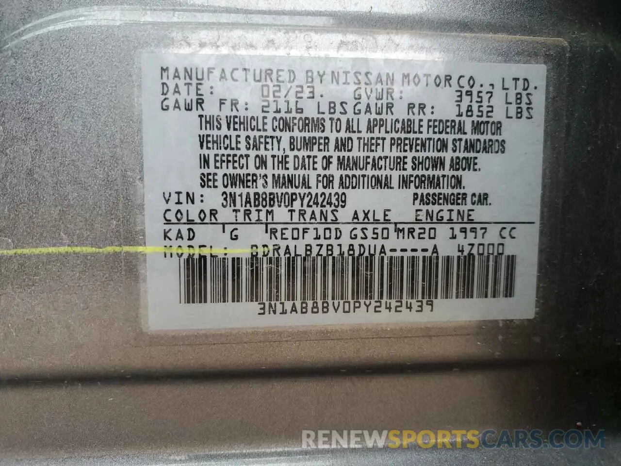 14 Photograph of a damaged car 3N1AB8BV0PY242439 NISSAN SENTRA 2023