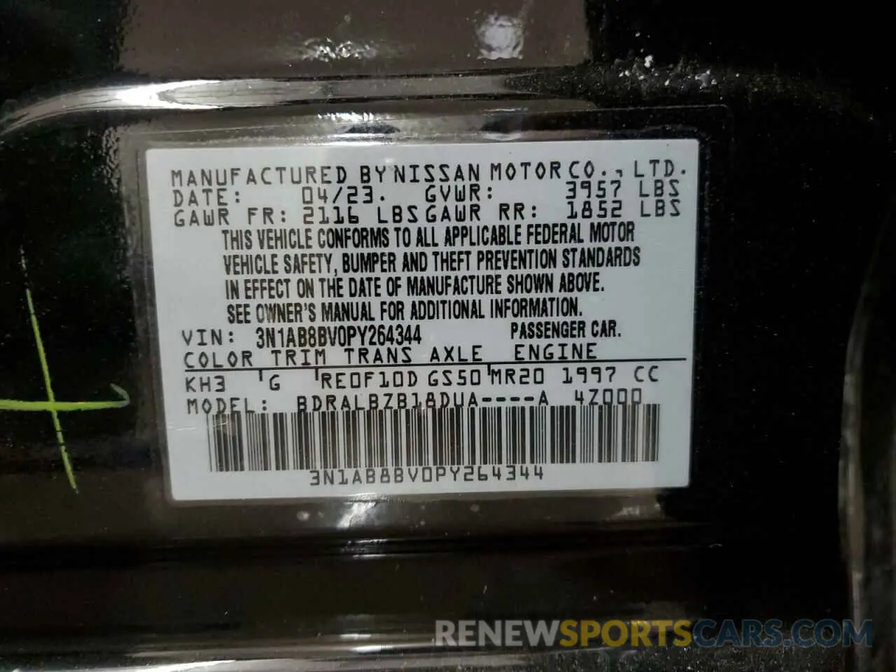 15 Photograph of a damaged car 3N1AB8BV0PY264344 NISSAN SENTRA 2023
