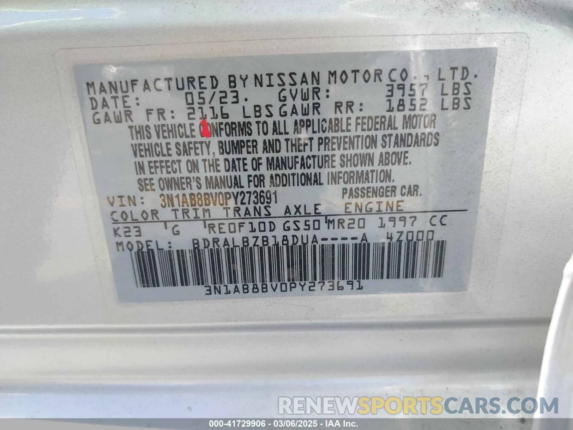 9 Photograph of a damaged car 3N1AB8BV0PY273691 NISSAN SENTRA 2023