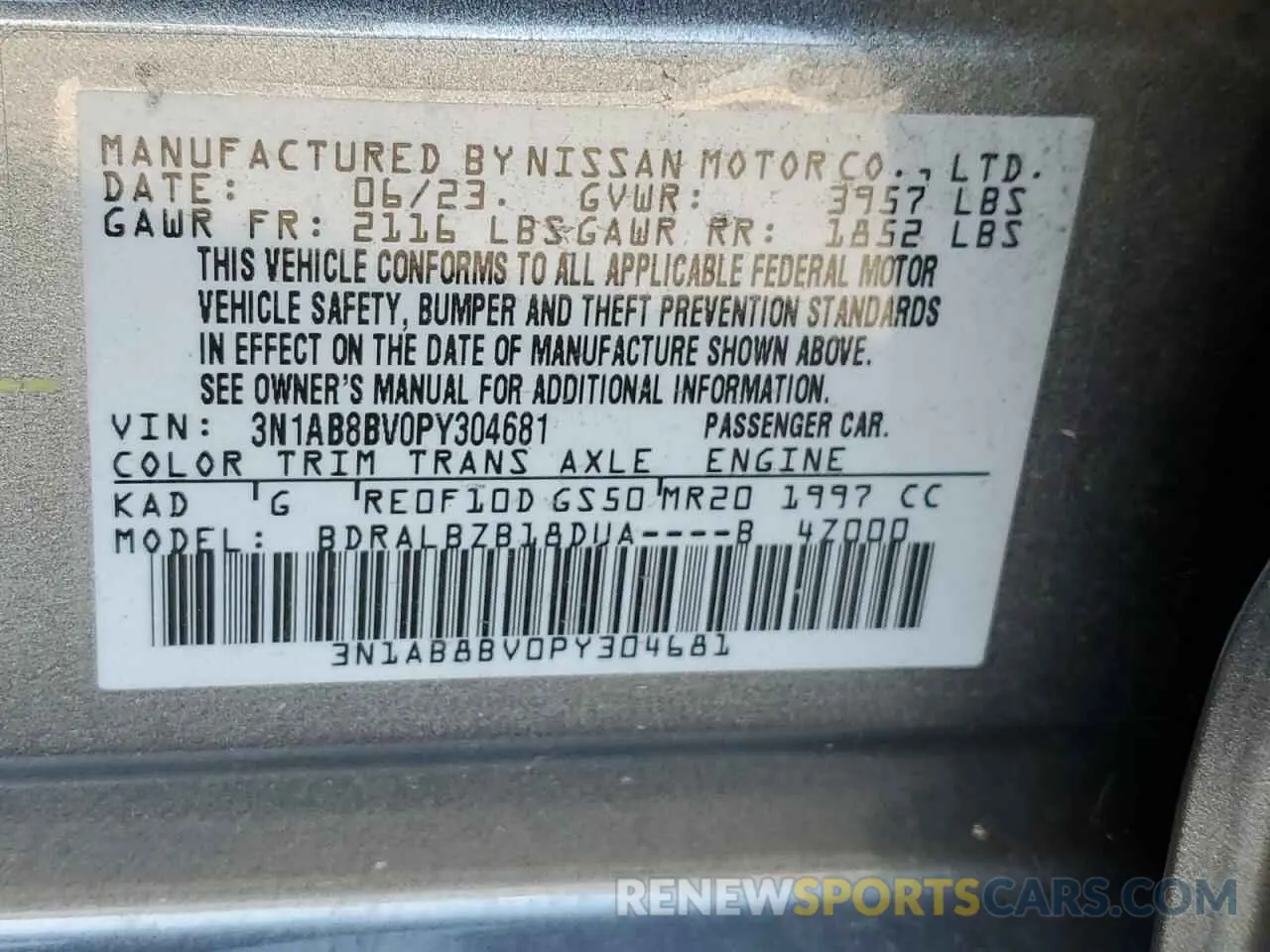12 Photograph of a damaged car 3N1AB8BV0PY304681 NISSAN SENTRA 2023