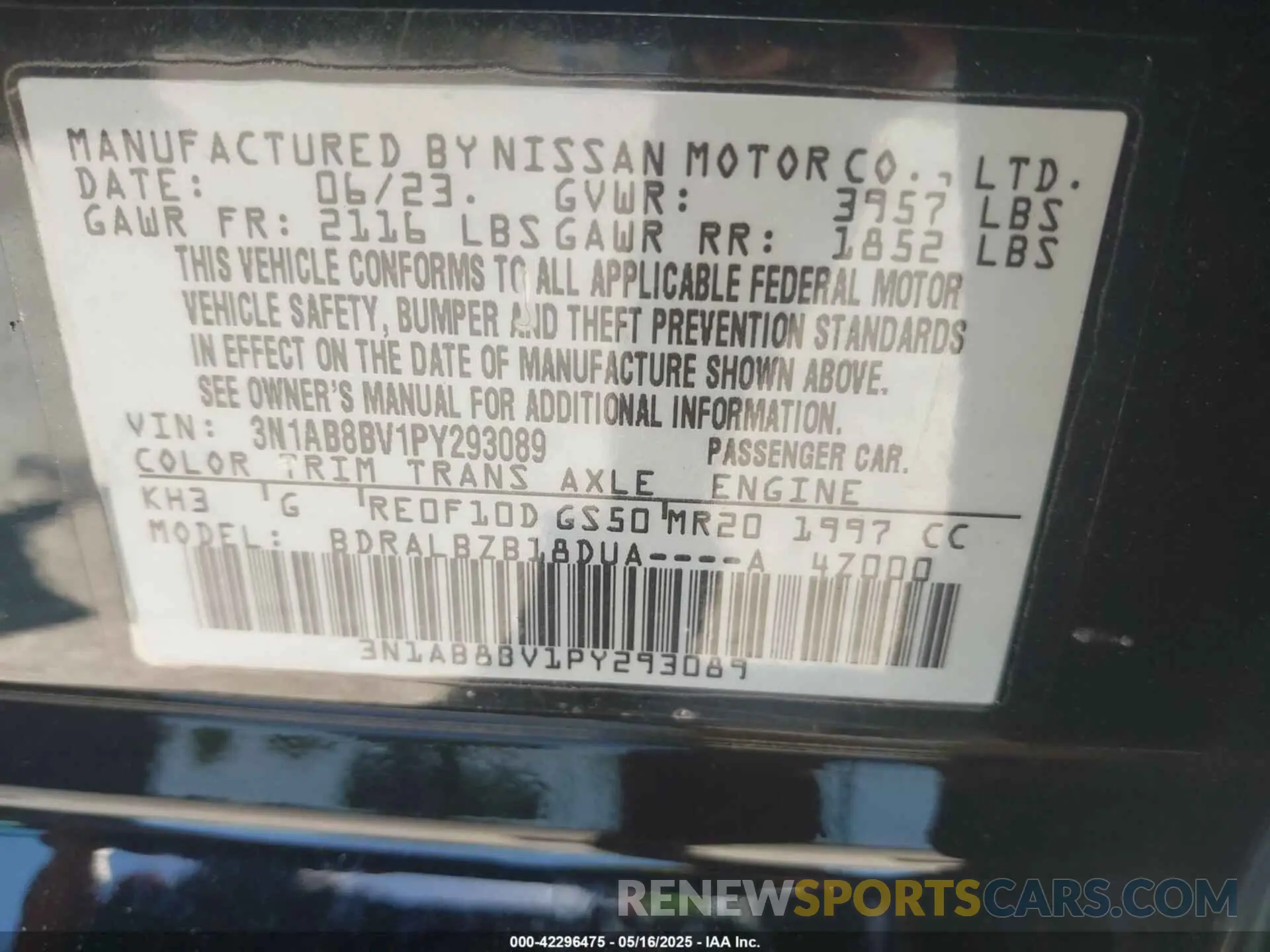 9 Photograph of a damaged car 3N1AB8BV1PY293089 NISSAN SENTRA 2023