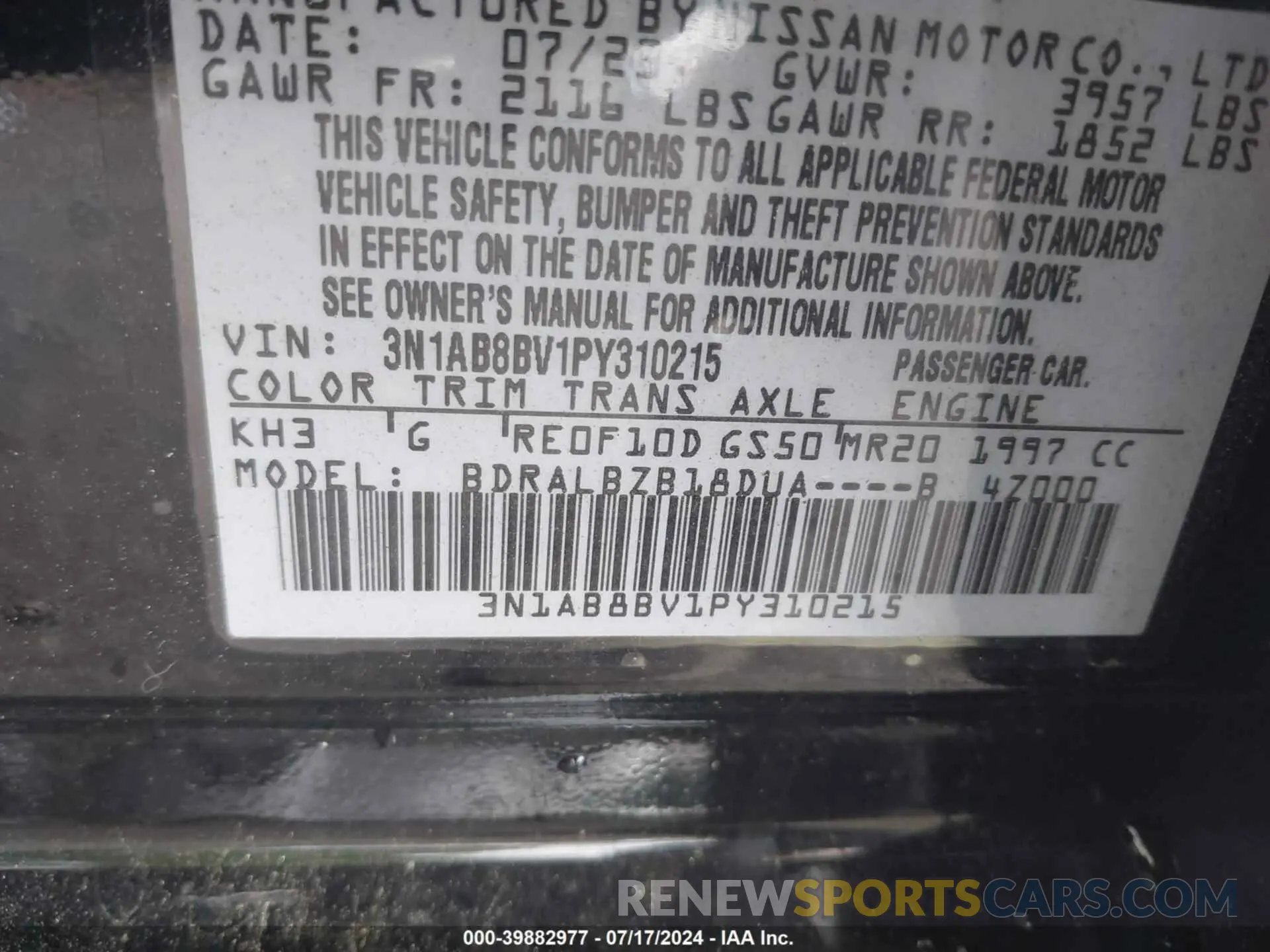 9 Photograph of a damaged car 3N1AB8BV1PY310215 NISSAN SENTRA 2023