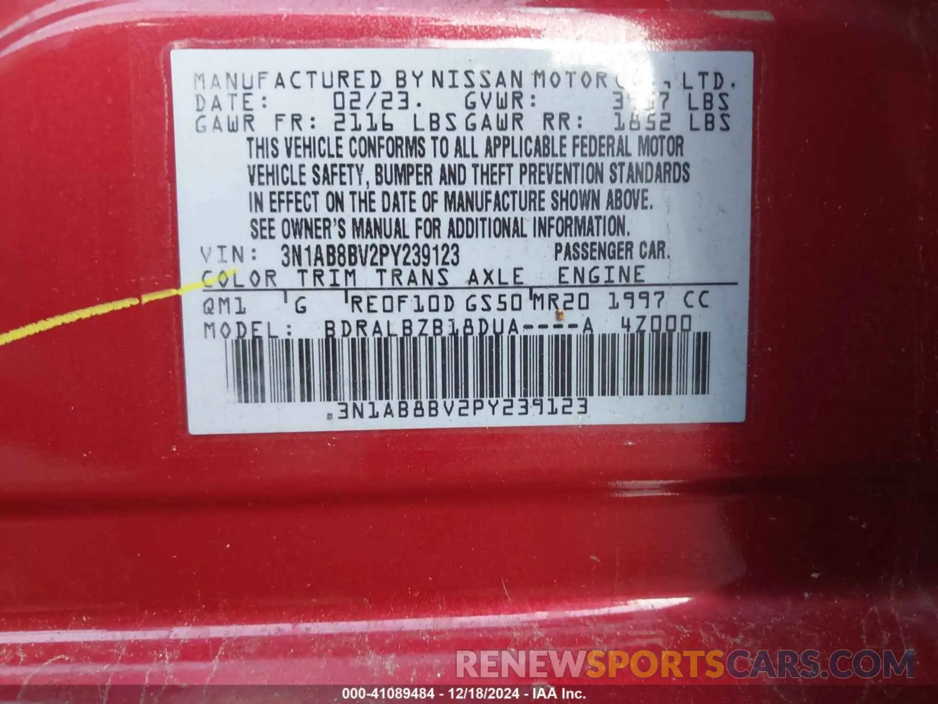 9 Photograph of a damaged car 3N1AB8BV2PY239123 NISSAN SENTRA 2023