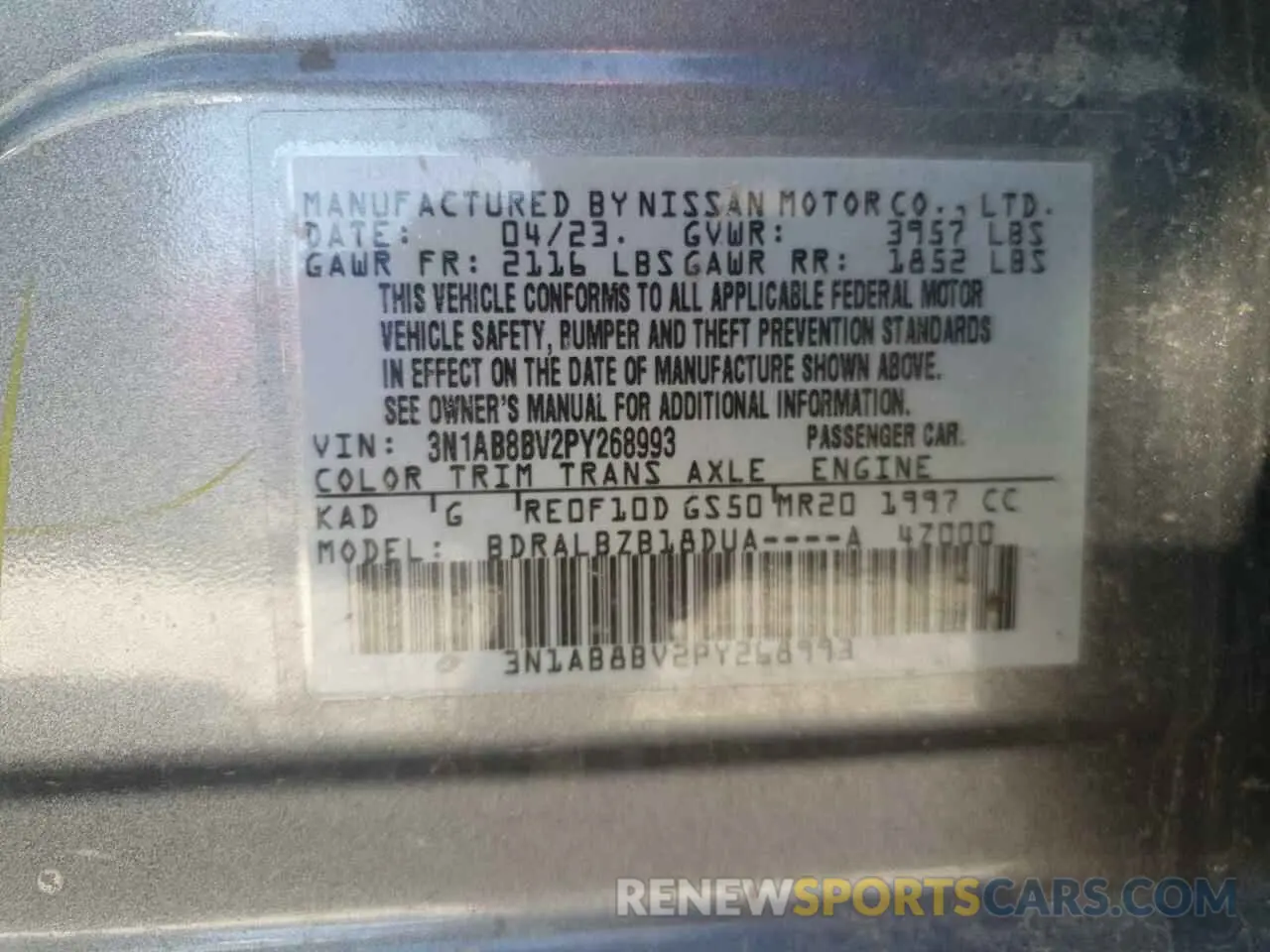 13 Photograph of a damaged car 3N1AB8BV2PY268993 NISSAN SENTRA 2023