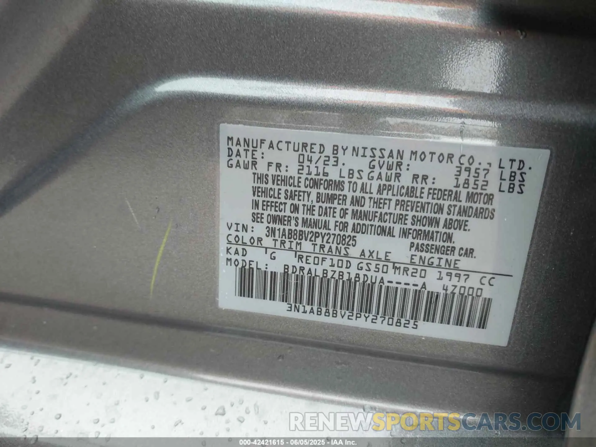 9 Photograph of a damaged car 3N1AB8BV2PY270825 NISSAN SENTRA 2023
