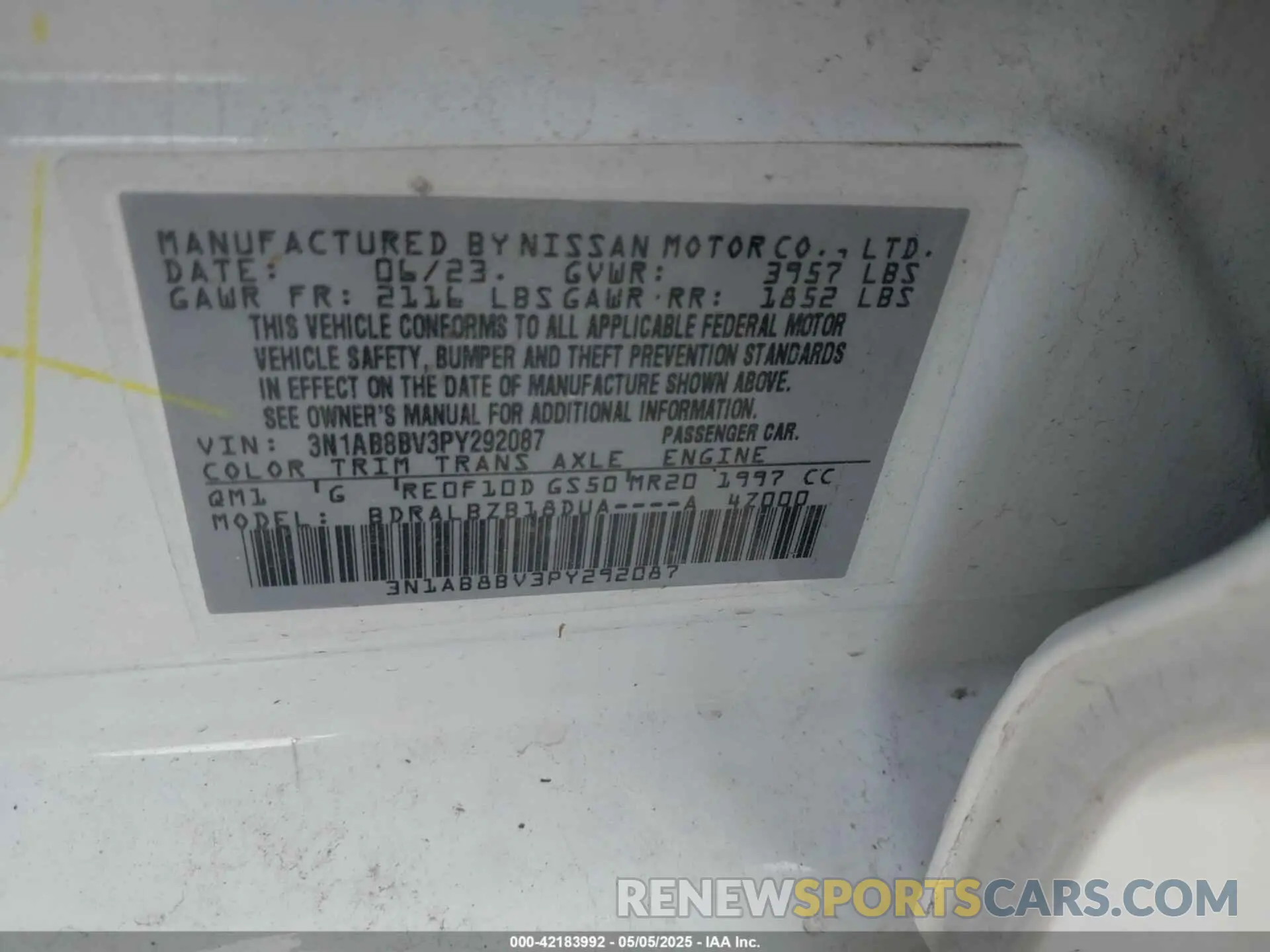 9 Photograph of a damaged car 3N1AB8BV3PY292087 NISSAN SENTRA 2023
