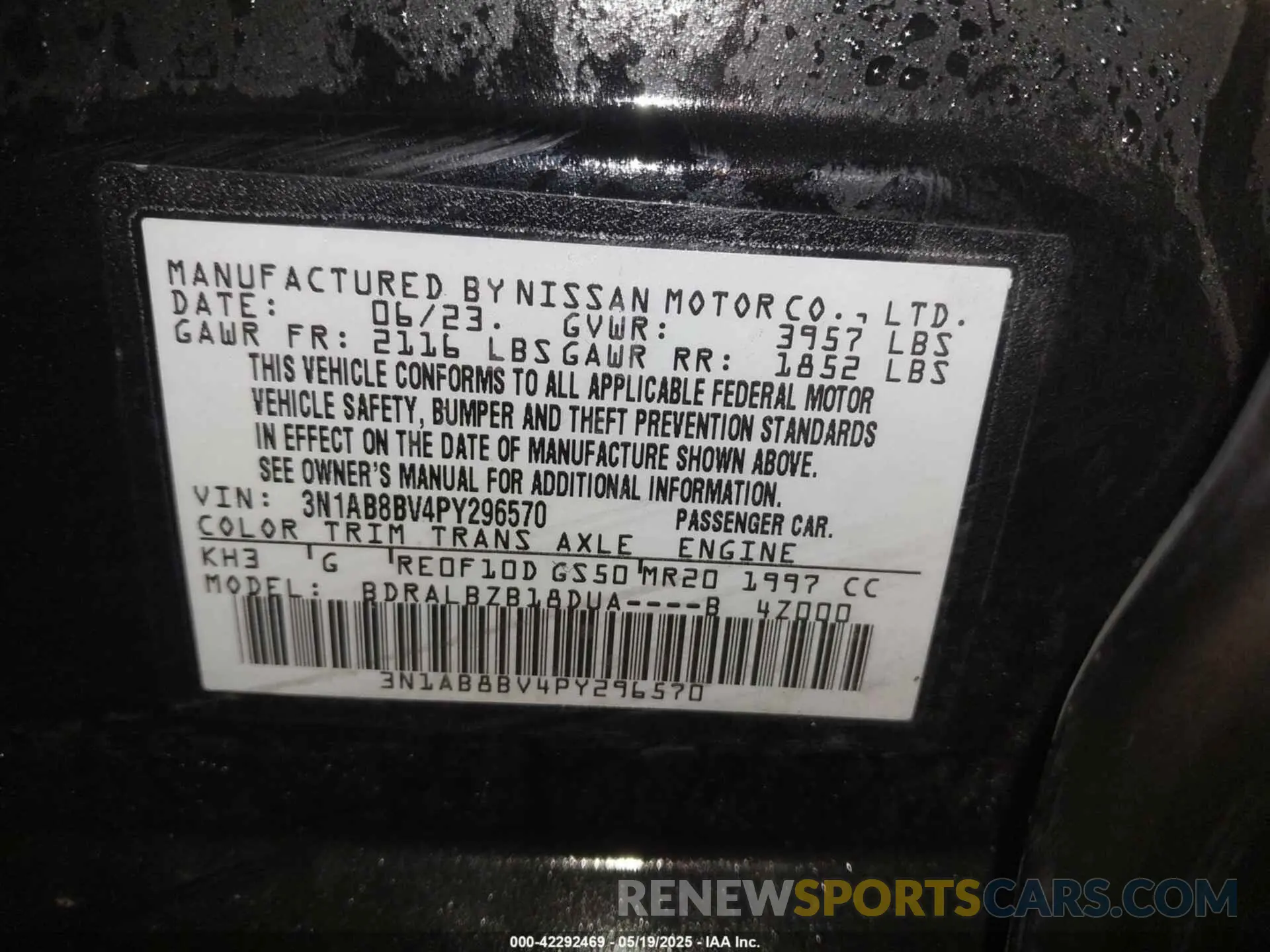 9 Photograph of a damaged car 3N1AB8BV4PY296570 NISSAN SENTRA 2023