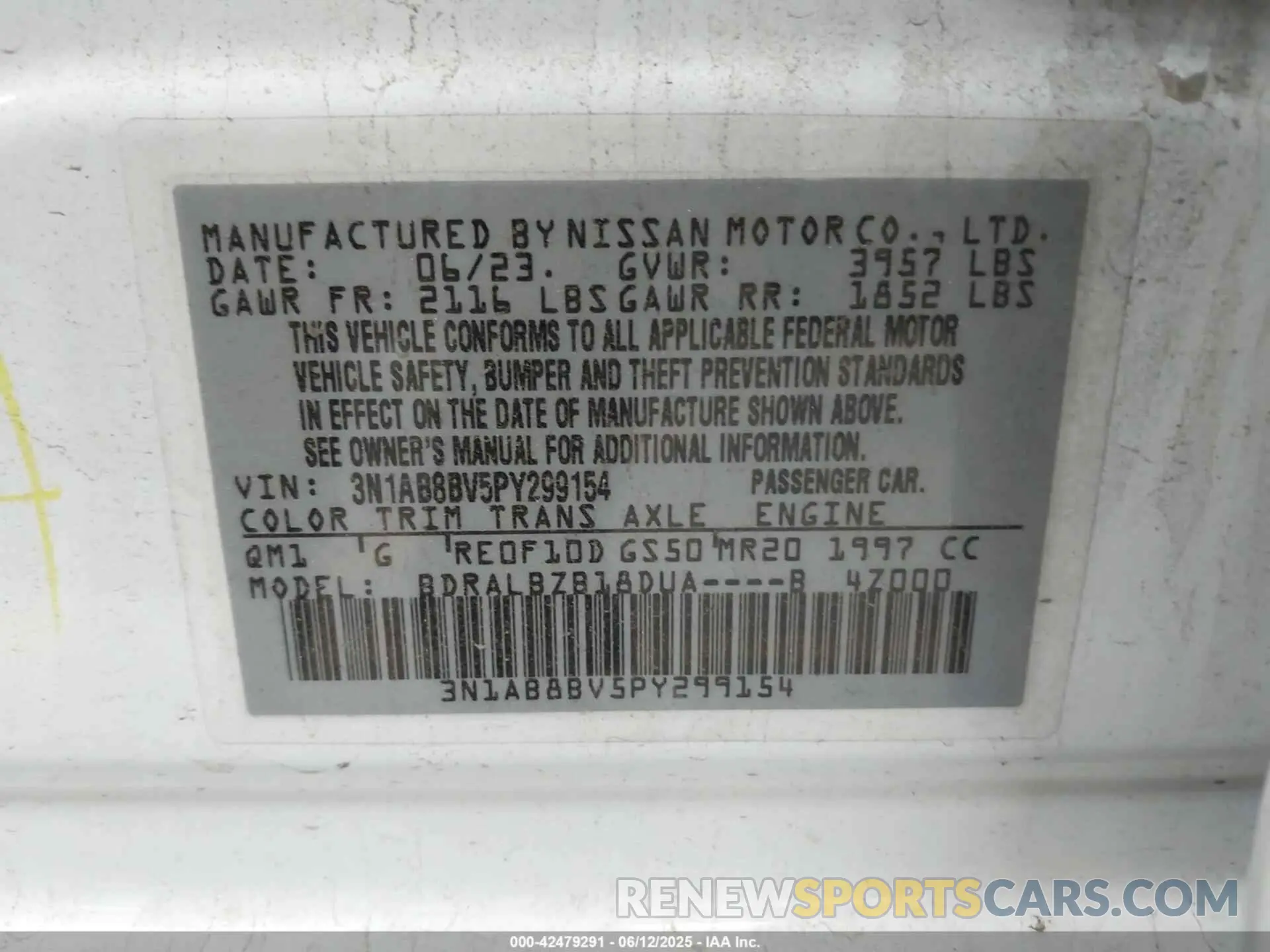 9 Photograph of a damaged car 3N1AB8BV5PY299154 NISSAN SENTRA 2023