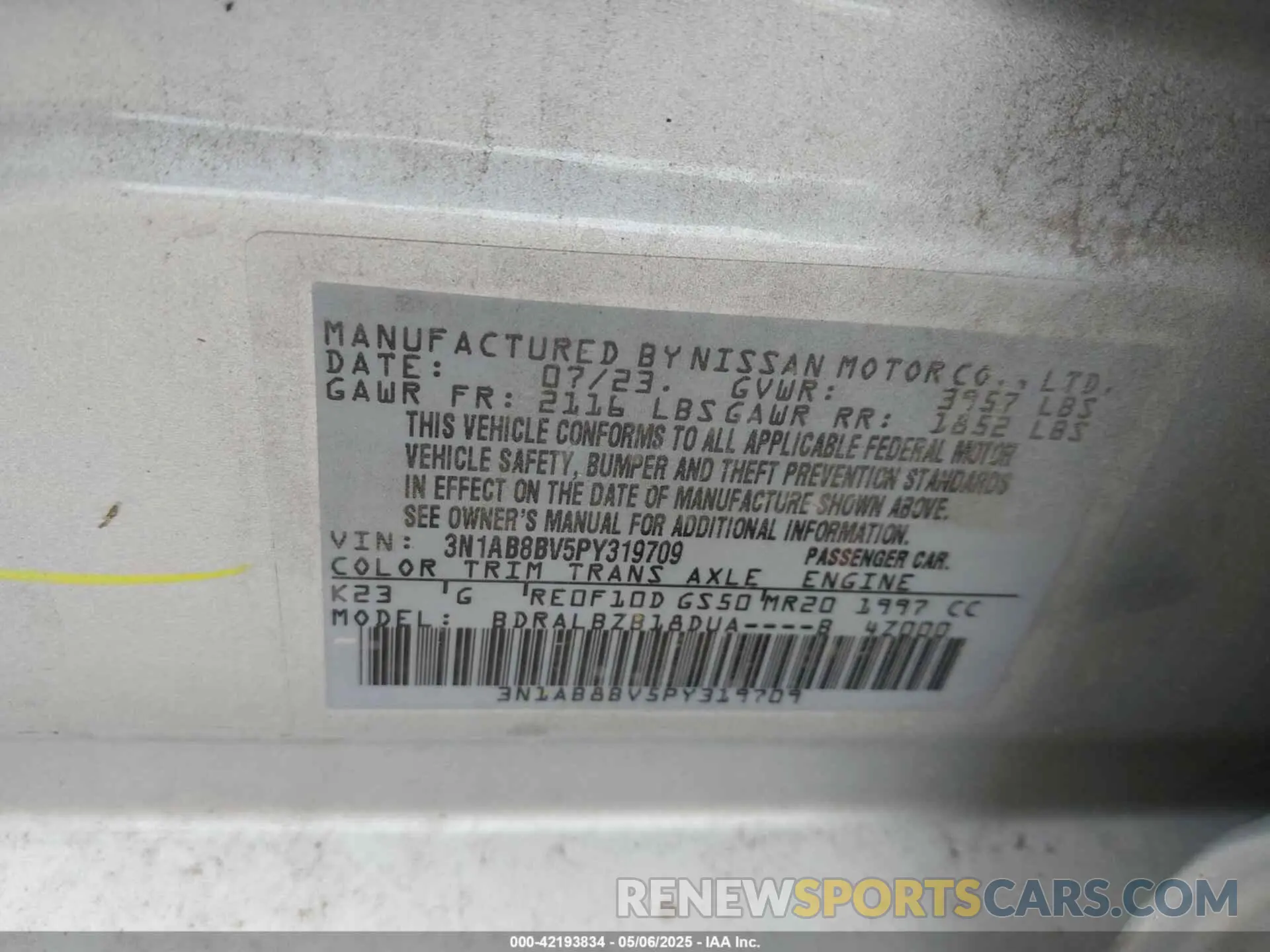9 Photograph of a damaged car 3N1AB8BV5PY319709 NISSAN SENTRA 2023