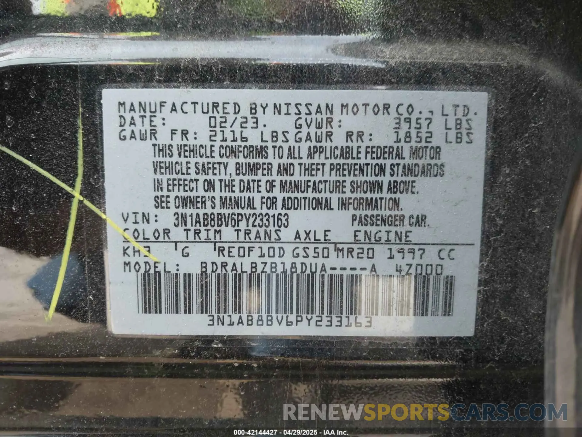 9 Photograph of a damaged car 3N1AB8BV6PY233163 NISSAN SENTRA 2023