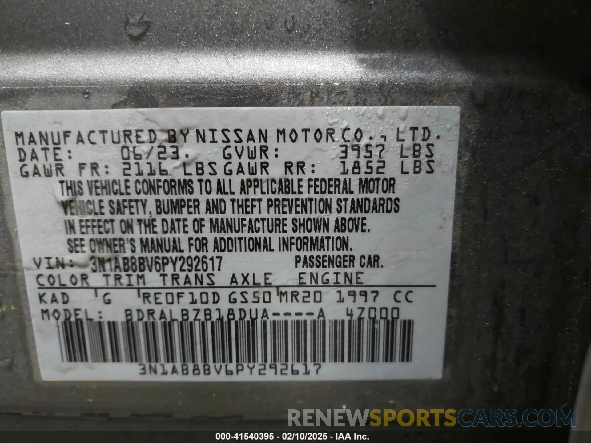 9 Photograph of a damaged car 3N1AB8BV6PY292617 NISSAN SENTRA 2023
