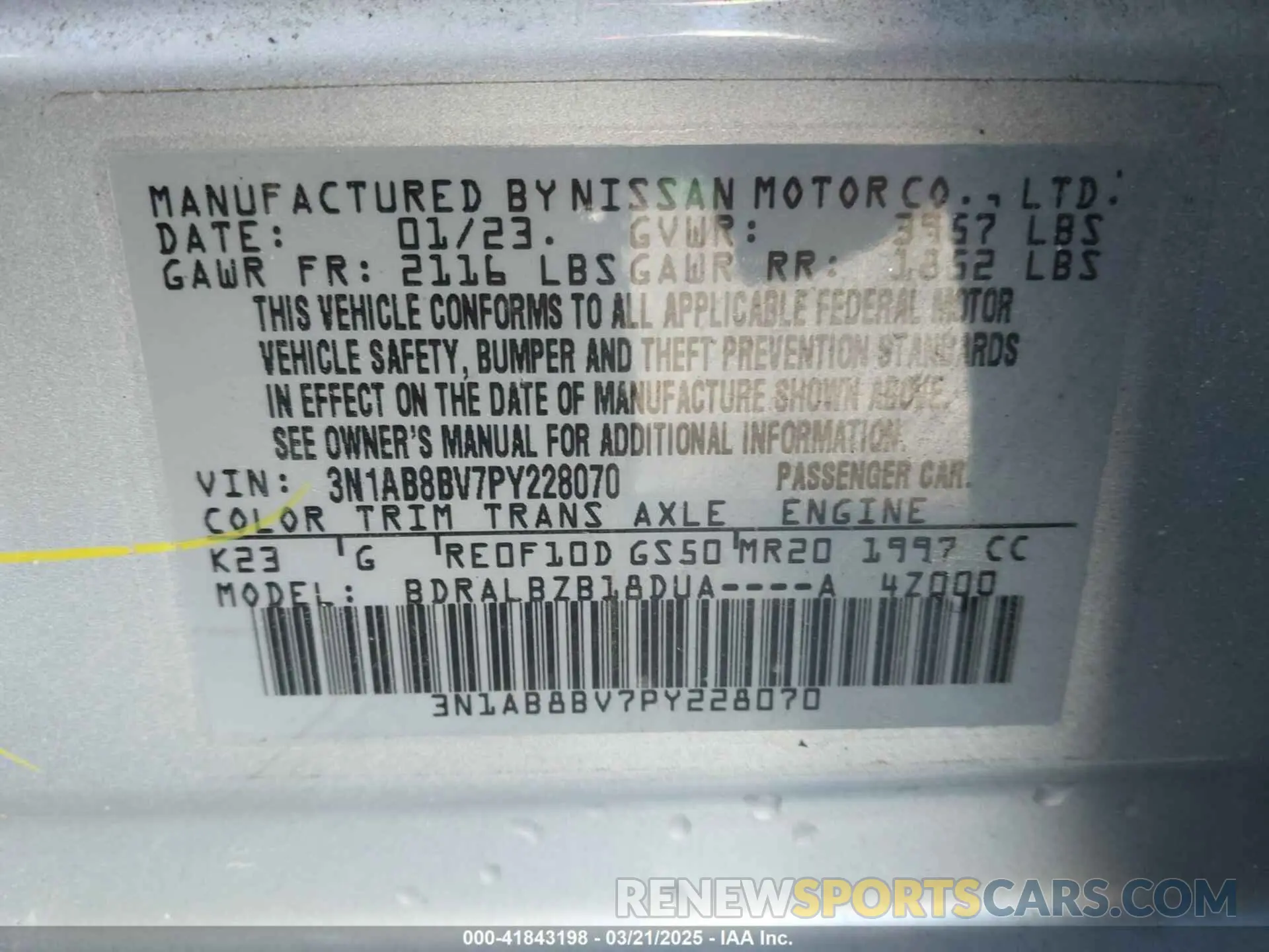 9 Photograph of a damaged car 3N1AB8BV7PY228070 NISSAN SENTRA 2023
