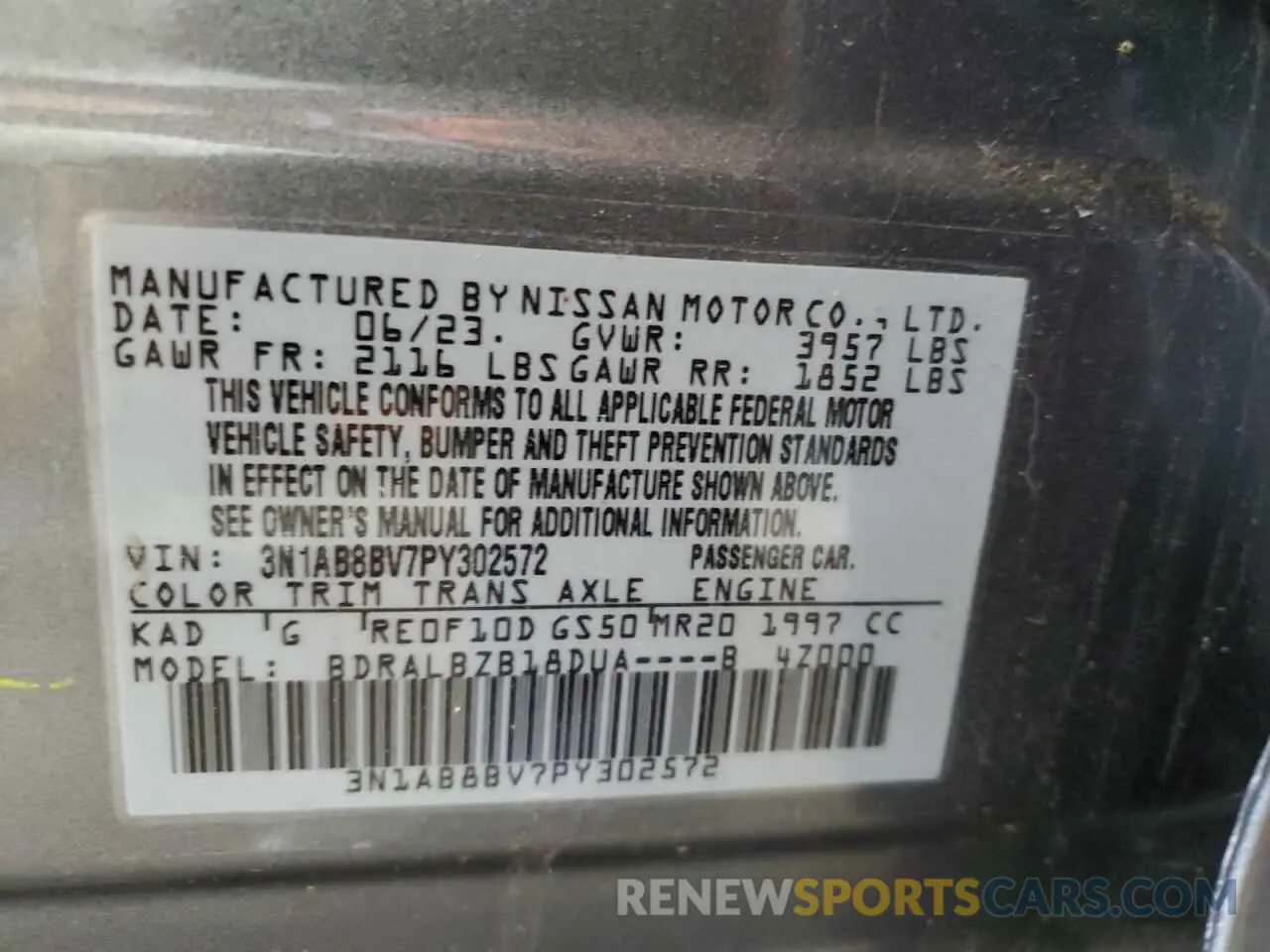 12 Photograph of a damaged car 3N1AB8BV7PY302572 NISSAN SENTRA 2023