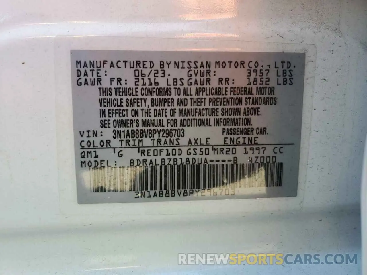 12 Photograph of a damaged car 3N1AB8BV8PY296703 NISSAN SENTRA 2023