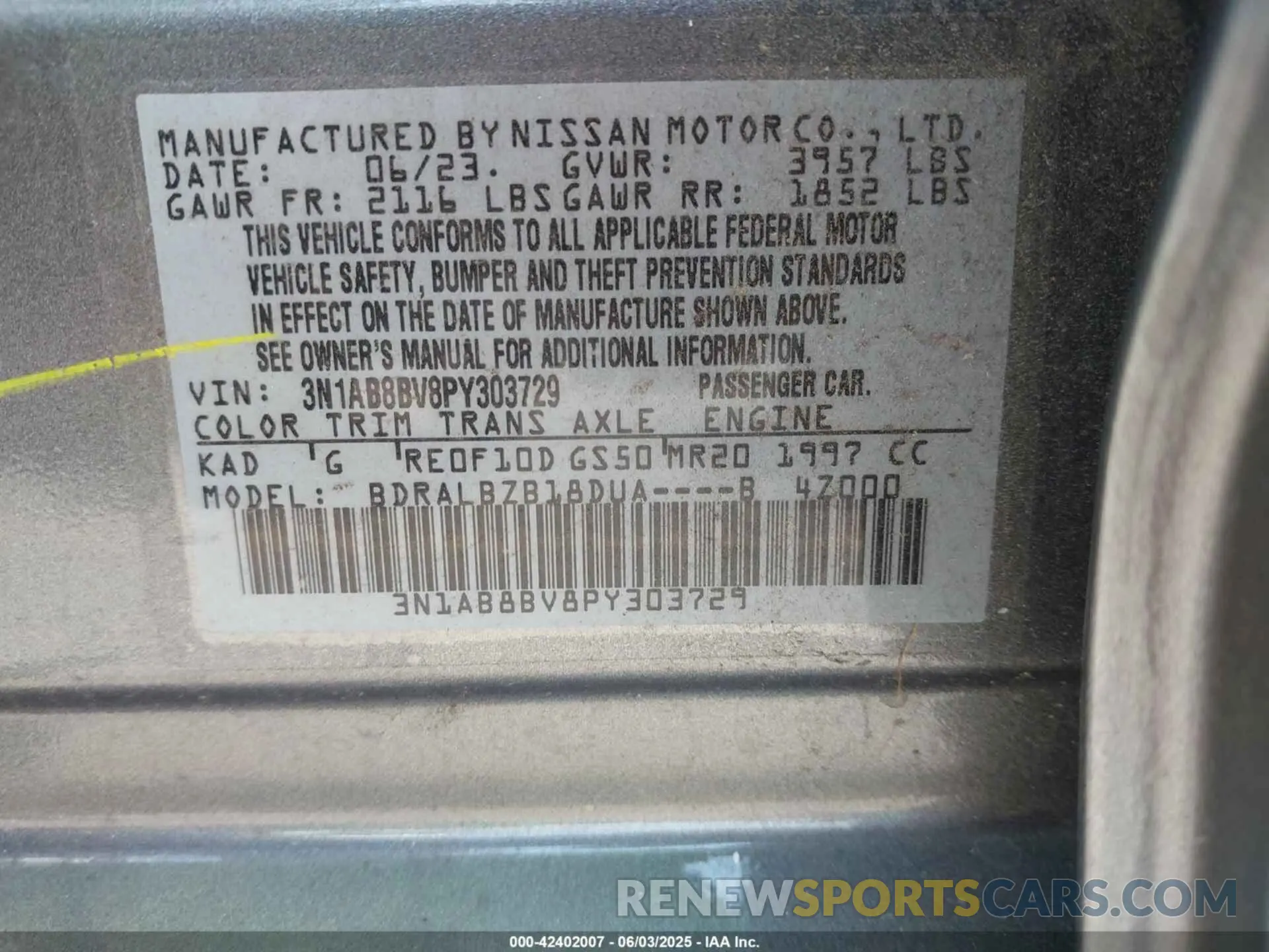 9 Photograph of a damaged car 3N1AB8BV8PY303729 NISSAN SENTRA 2023
