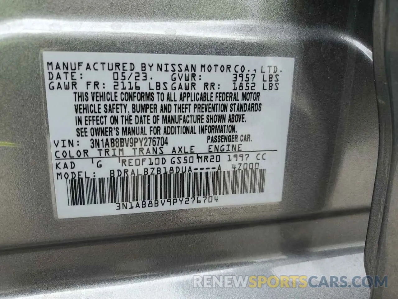 14 Photograph of a damaged car 3N1AB8BV9PY276704 NISSAN SENTRA 2023
