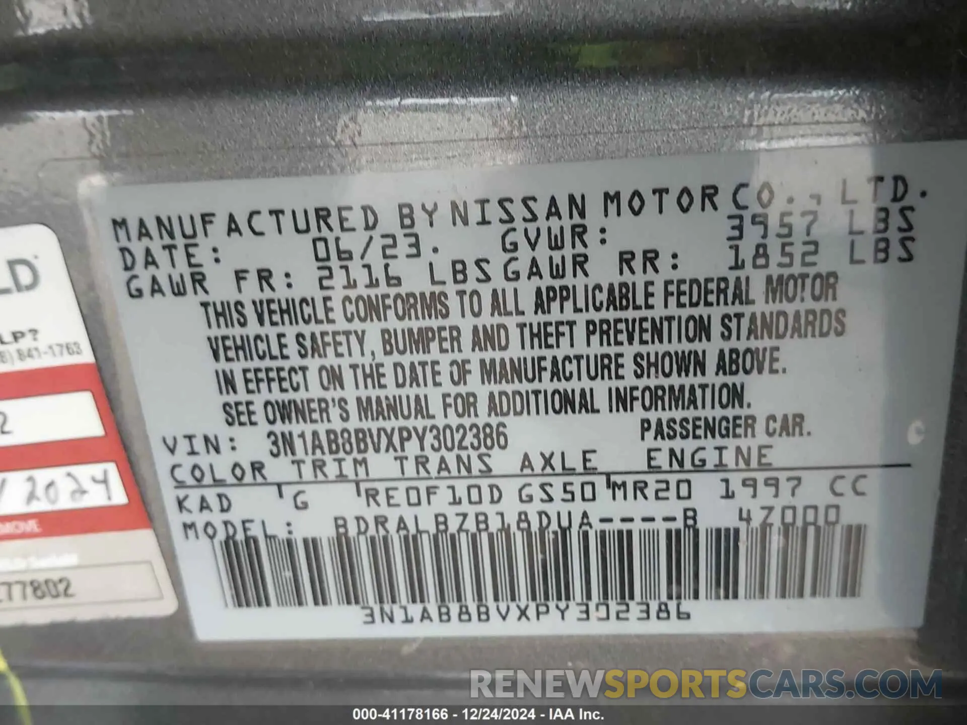 9 Photograph of a damaged car 3N1AB8BVXPY302386 NISSAN SENTRA 2023