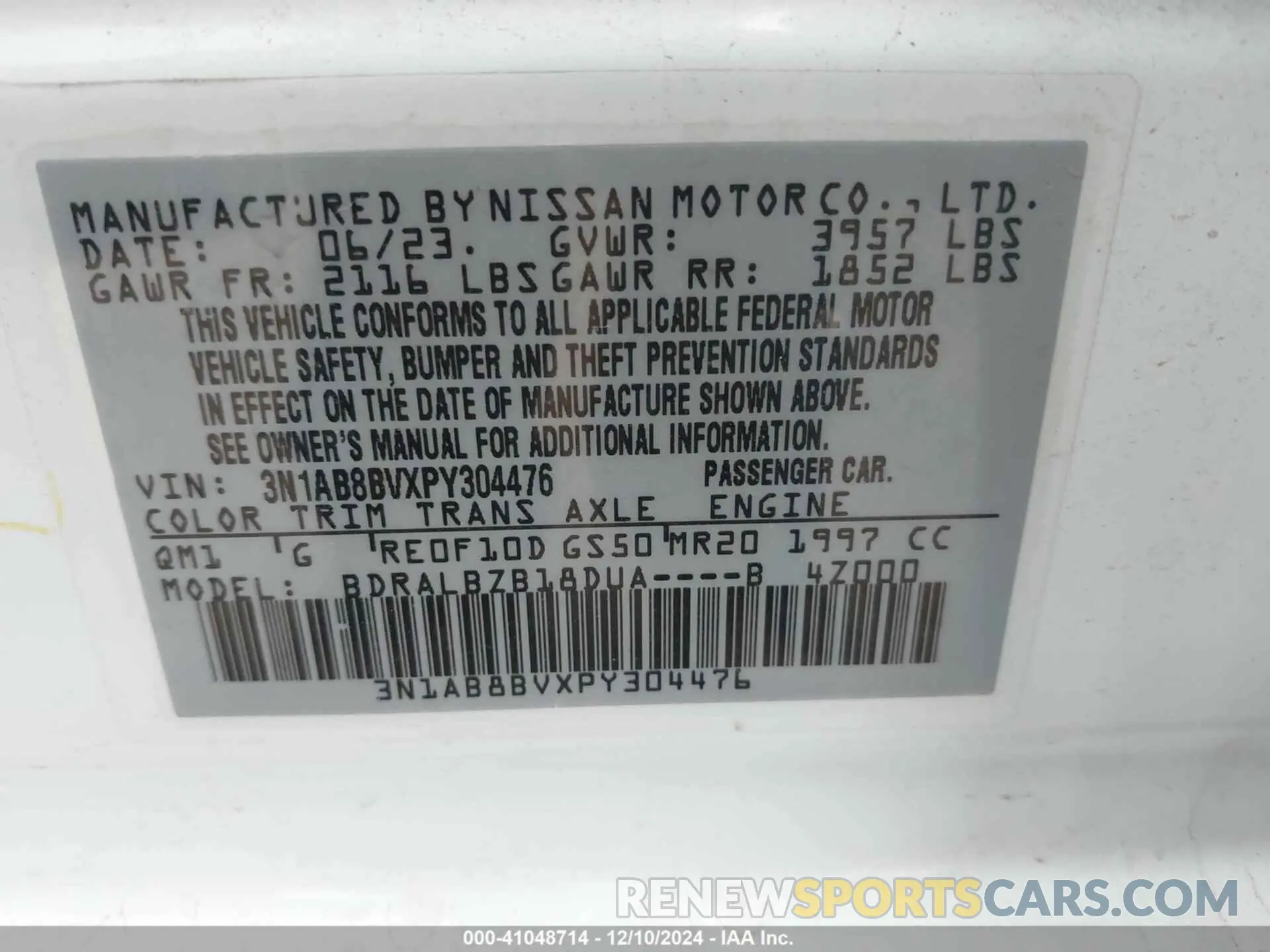 9 Photograph of a damaged car 3N1AB8BVXPY304476 NISSAN SENTRA 2023