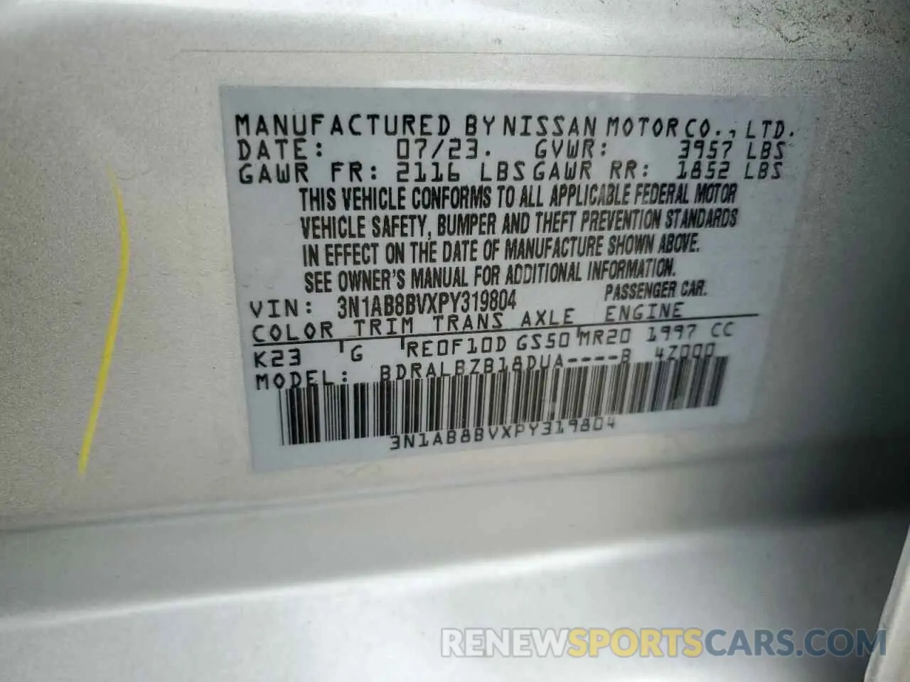 12 Photograph of a damaged car 3N1AB8BVXPY319804 NISSAN SENTRA 2023