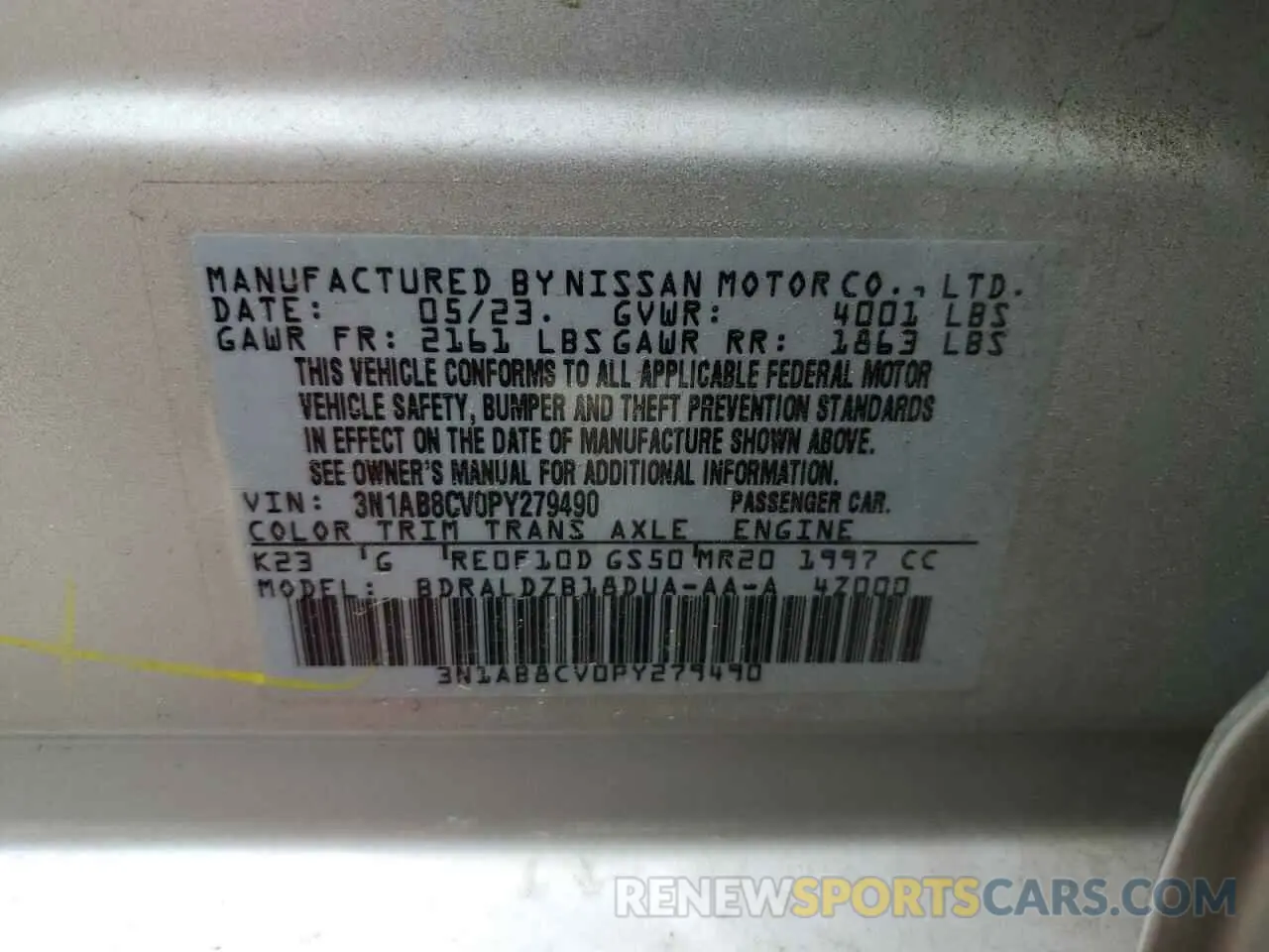 12 Photograph of a damaged car 3N1AB8CV0PY279490 NISSAN SENTRA 2023
