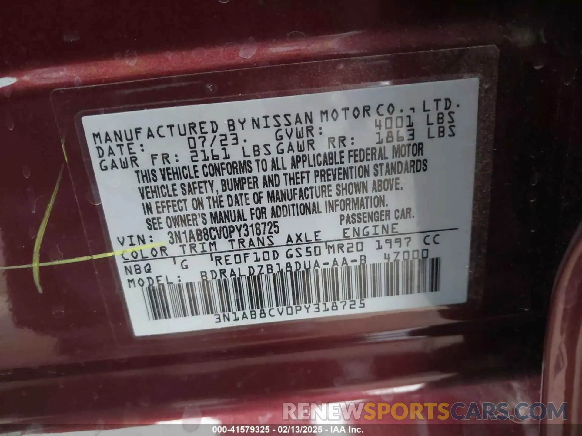 9 Photograph of a damaged car 3N1AB8CV0PY318725 NISSAN SENTRA 2023