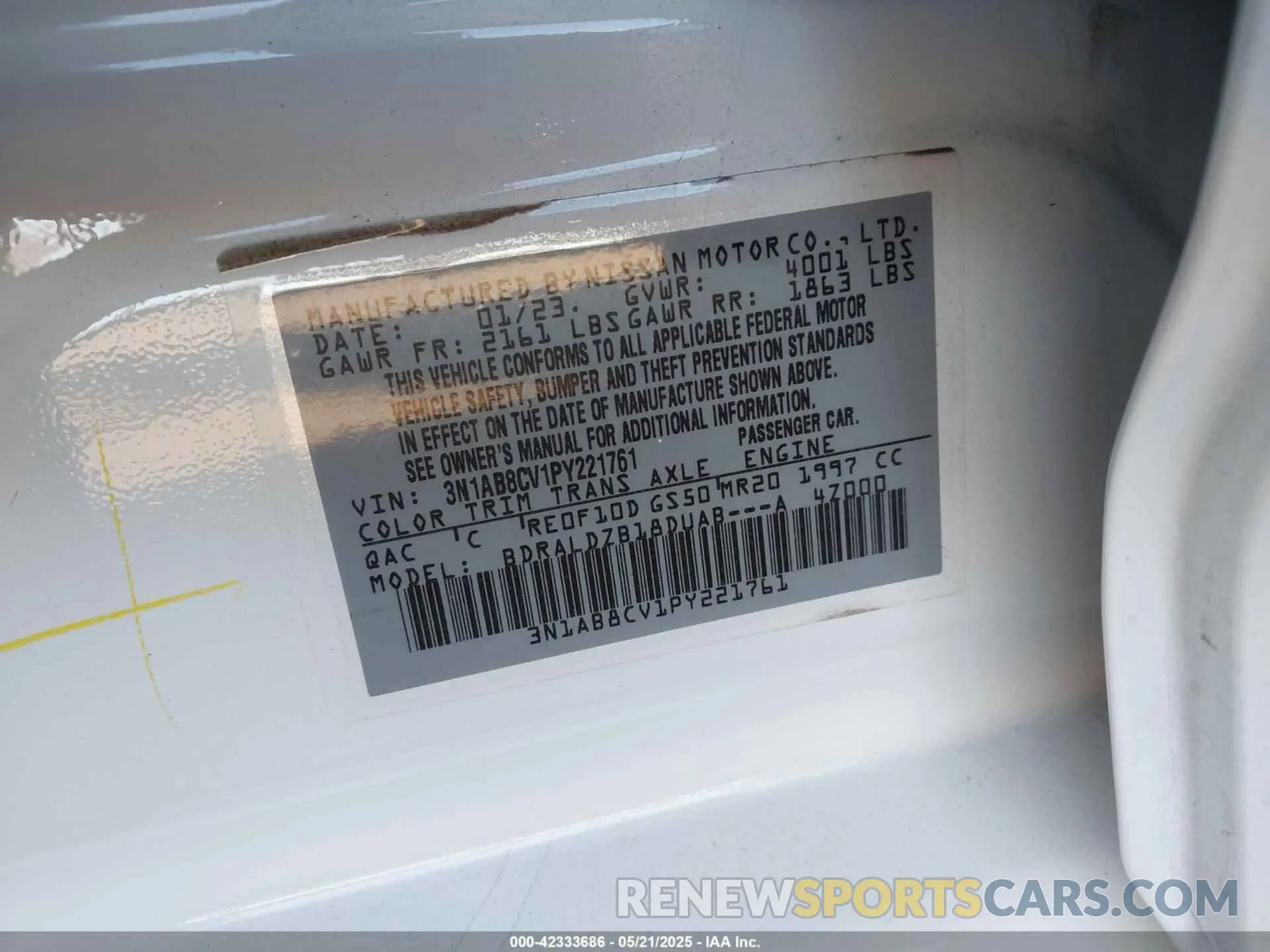 9 Photograph of a damaged car 3N1AB8CV1PY221761 NISSAN SENTRA 2023