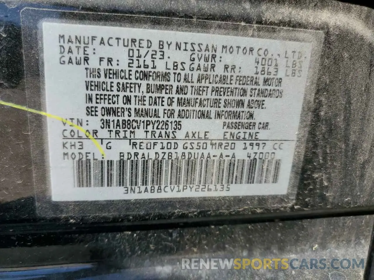 15 Photograph of a damaged car 3N1AB8CV1PY226135 NISSAN SENTRA 2023