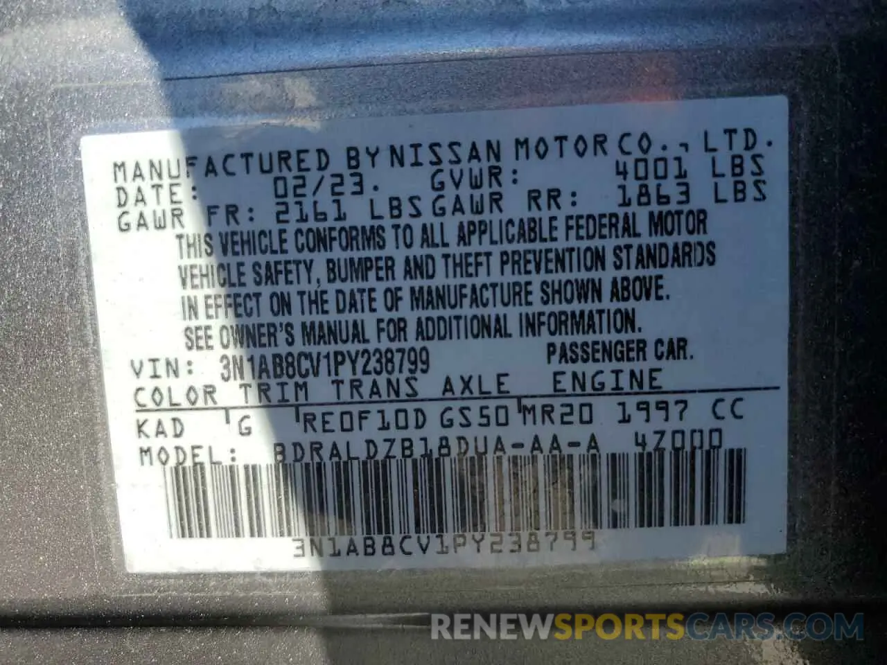 12 Photograph of a damaged car 3N1AB8CV1PY238799 NISSAN SENTRA 2023