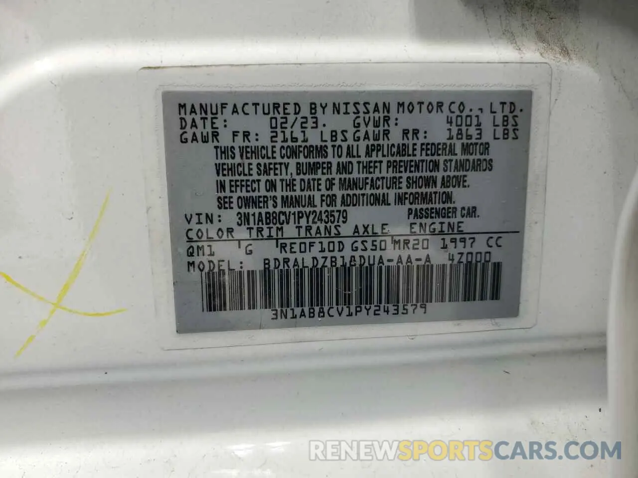 12 Photograph of a damaged car 3N1AB8CV1PY243579 NISSAN SENTRA 2023