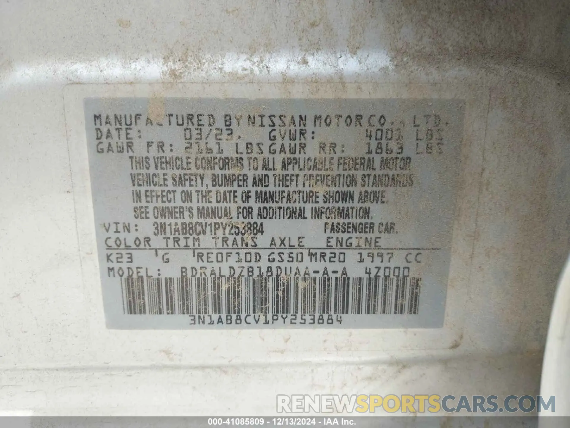 9 Photograph of a damaged car 3N1AB8CV1PY253884 NISSAN SENTRA 2023