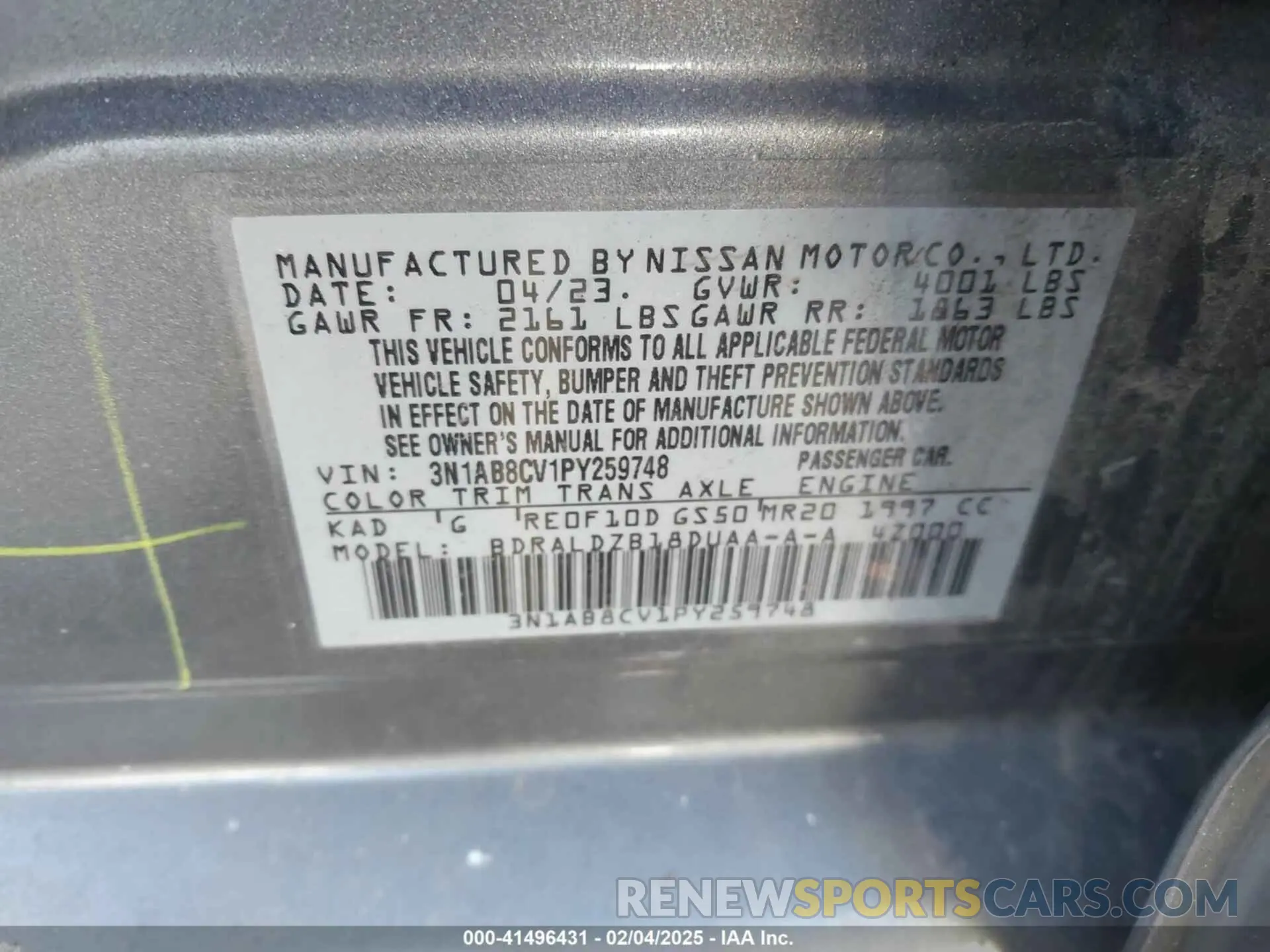 9 Photograph of a damaged car 3N1AB8CV1PY259748 NISSAN SENTRA 2023