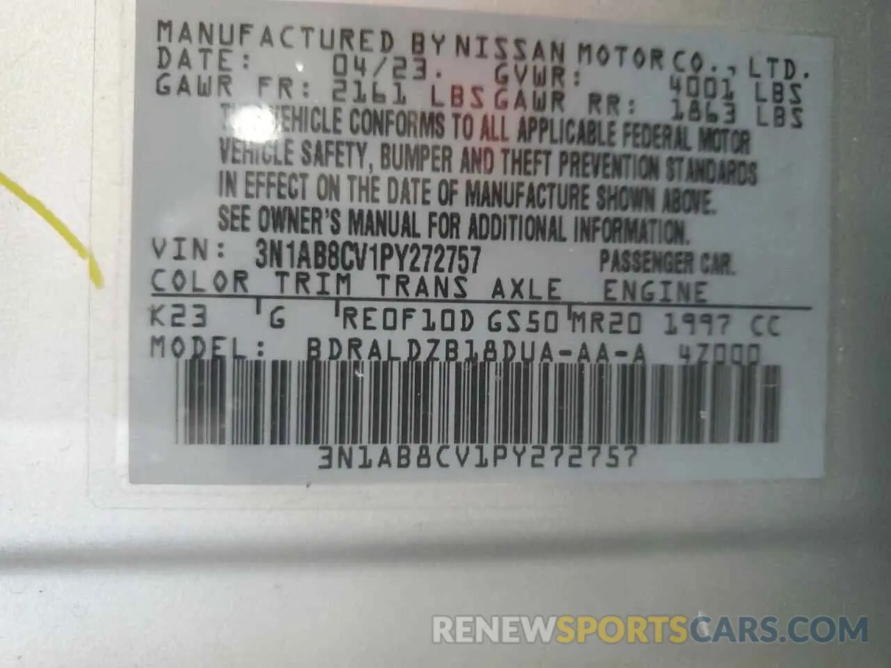 12 Photograph of a damaged car 3N1AB8CV1PY272757 NISSAN SENTRA 2023
