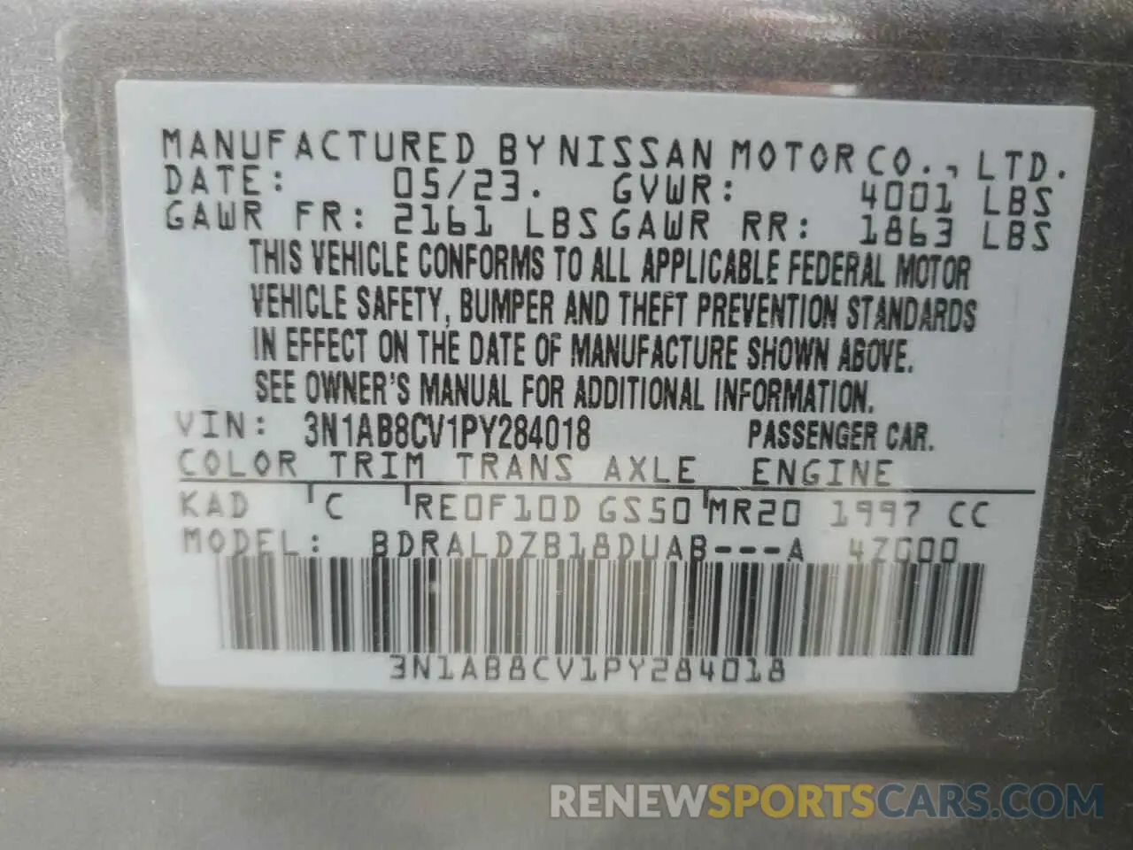 12 Photograph of a damaged car 3N1AB8CV1PY284018 NISSAN SENTRA 2023