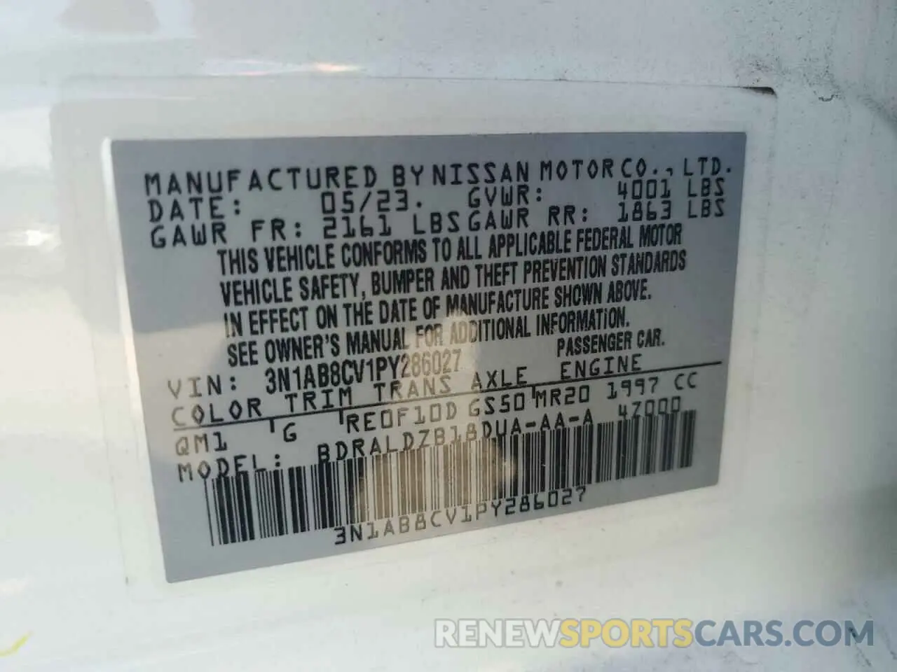 12 Photograph of a damaged car 3N1AB8CV1PY286027 NISSAN SENTRA 2023