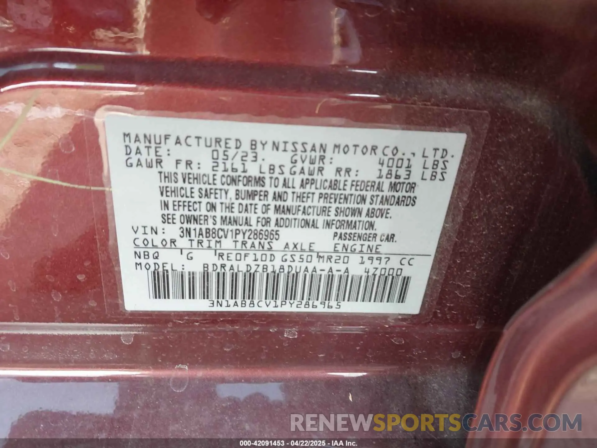 9 Photograph of a damaged car 3N1AB8CV1PY286965 NISSAN SENTRA 2023