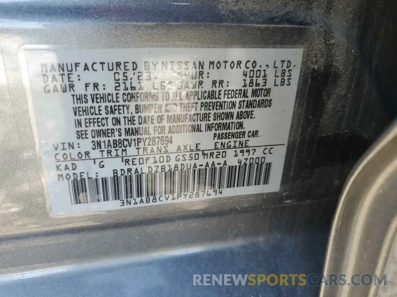 12 Photograph of a damaged car 3N1AB8CV1PY287694 NISSAN SENTRA 2023