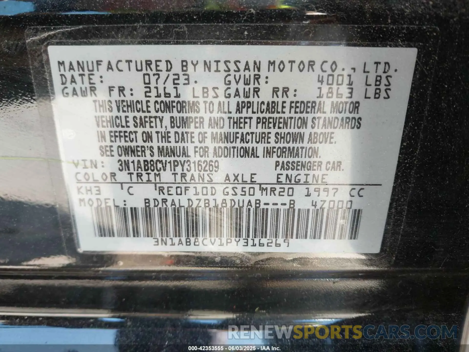 9 Photograph of a damaged car 3N1AB8CV1PY316269 NISSAN SENTRA 2023