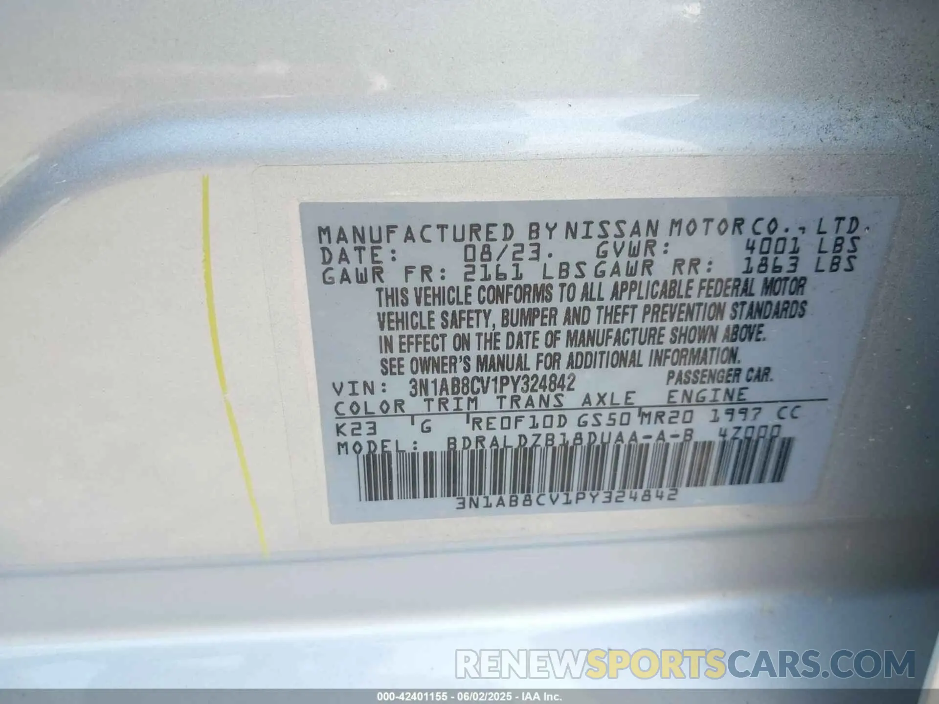 9 Photograph of a damaged car 3N1AB8CV1PY324842 NISSAN SENTRA 2023