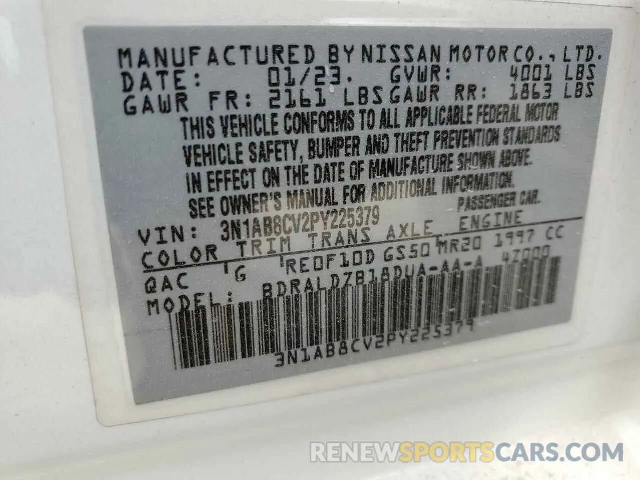 14 Photograph of a damaged car 3N1AB8CV2PY225379 NISSAN SENTRA 2023