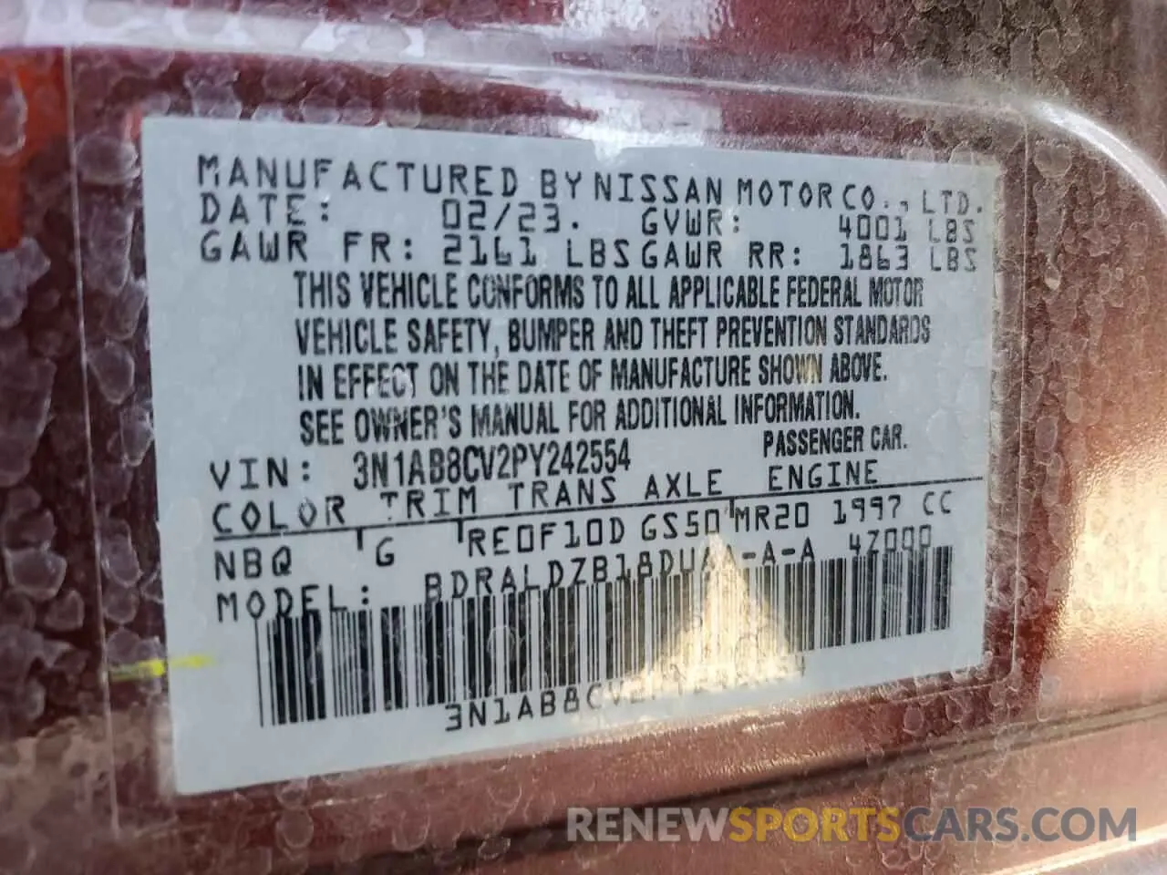 15 Photograph of a damaged car 3N1AB8CV2PY242554 NISSAN SENTRA 2023