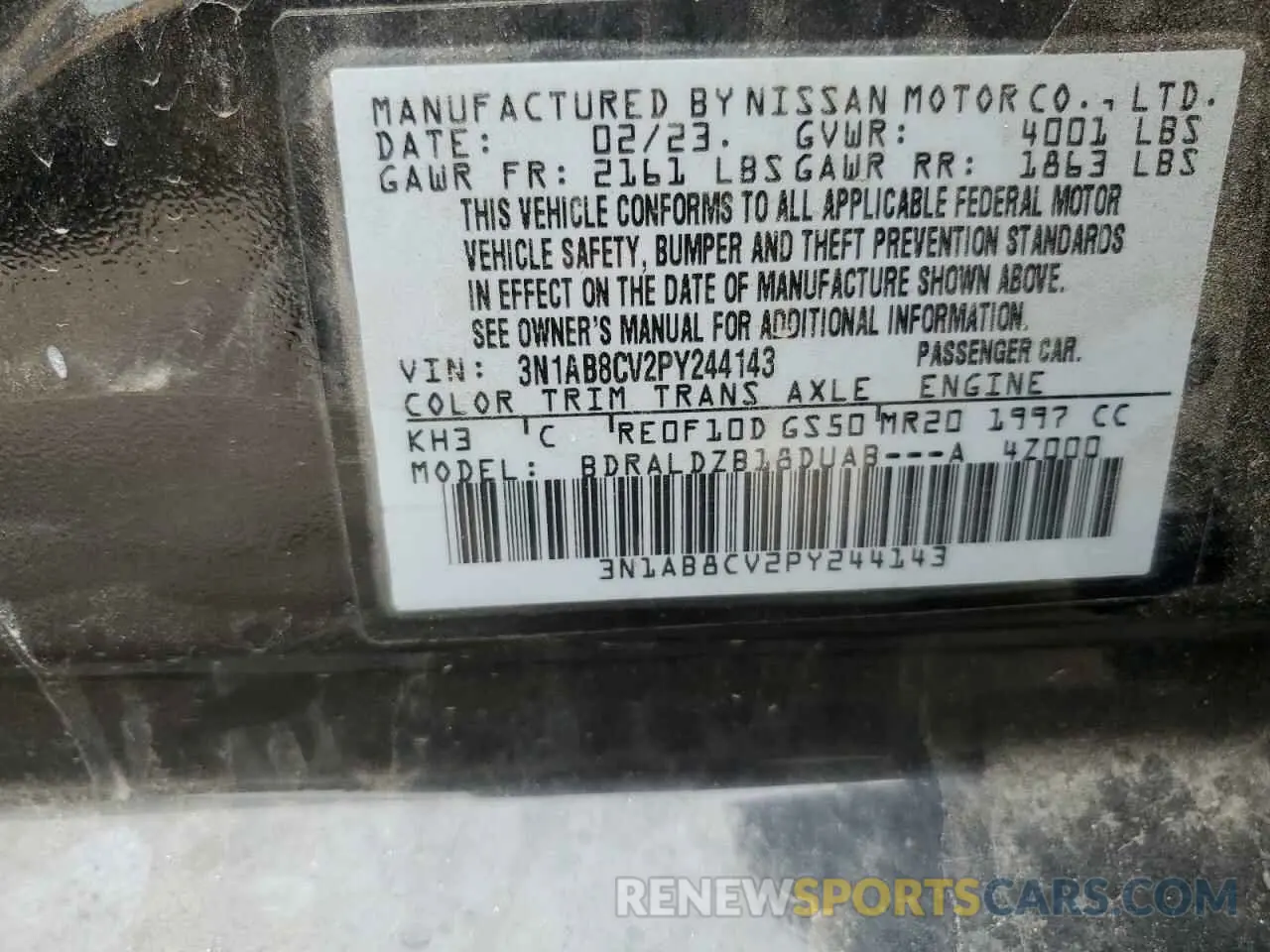 14 Photograph of a damaged car 3N1AB8CV2PY244143 NISSAN SENTRA 2023