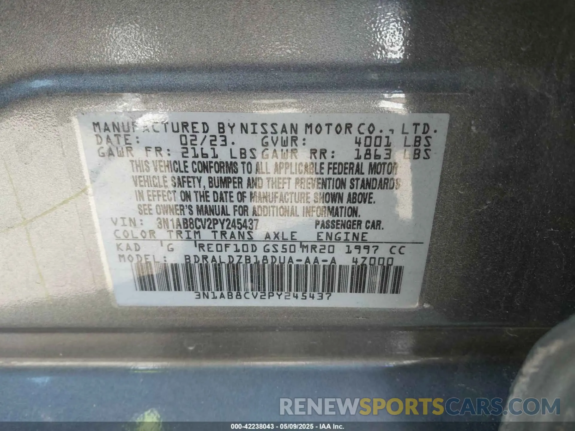9 Photograph of a damaged car 3N1AB8CV2PY245437 NISSAN SENTRA 2023