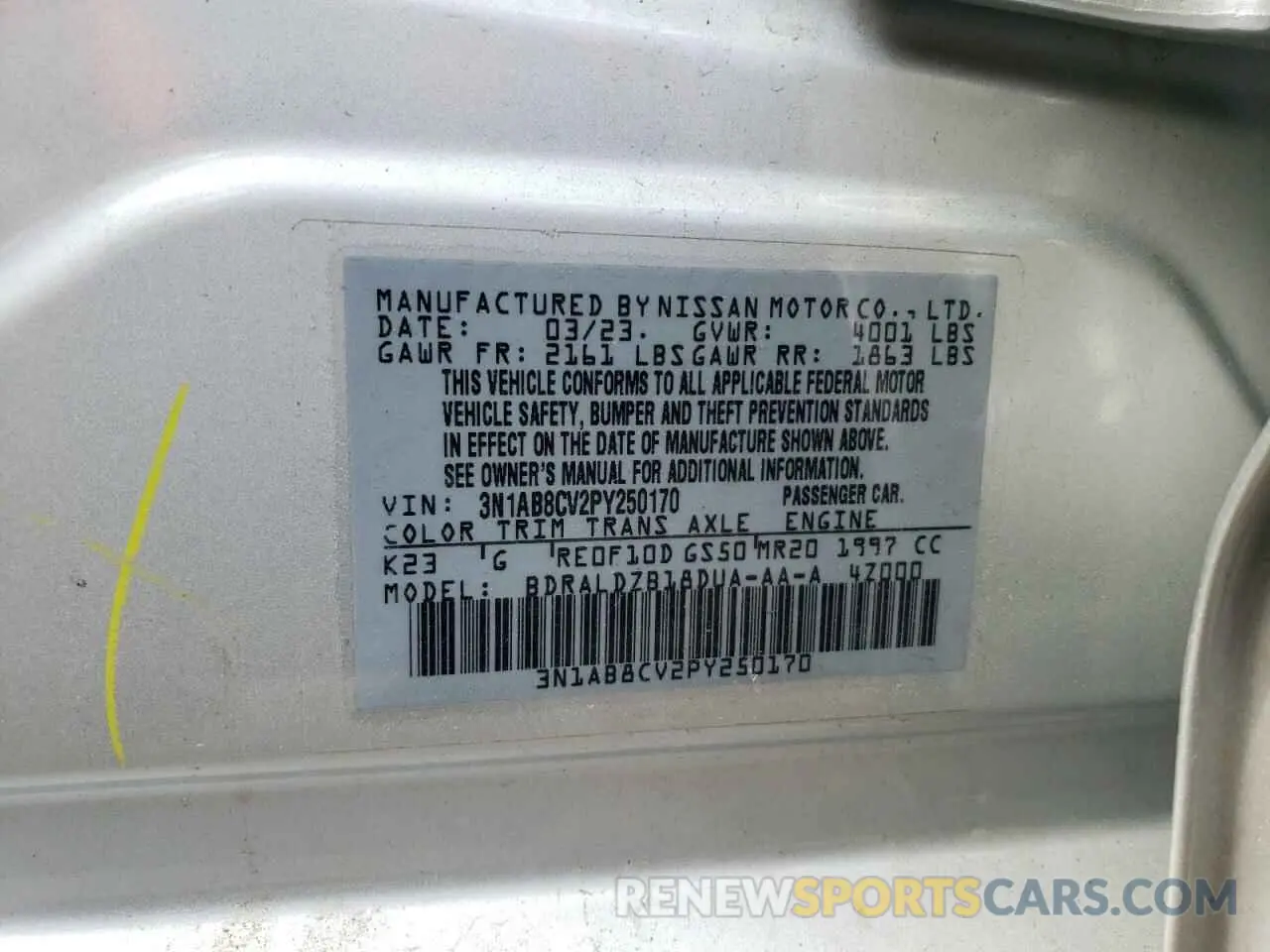 12 Photograph of a damaged car 3N1AB8CV2PY250170 NISSAN SENTRA 2023