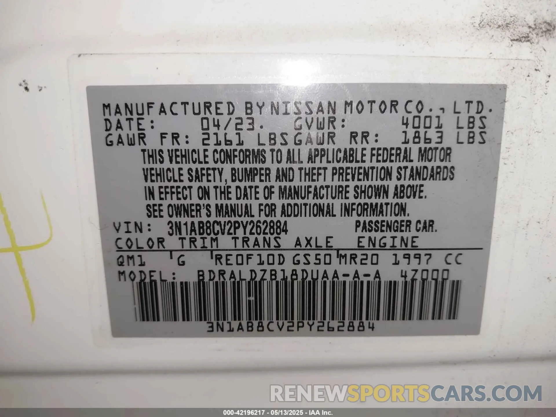 9 Photograph of a damaged car 3N1AB8CV2PY262884 NISSAN SENTRA 2023